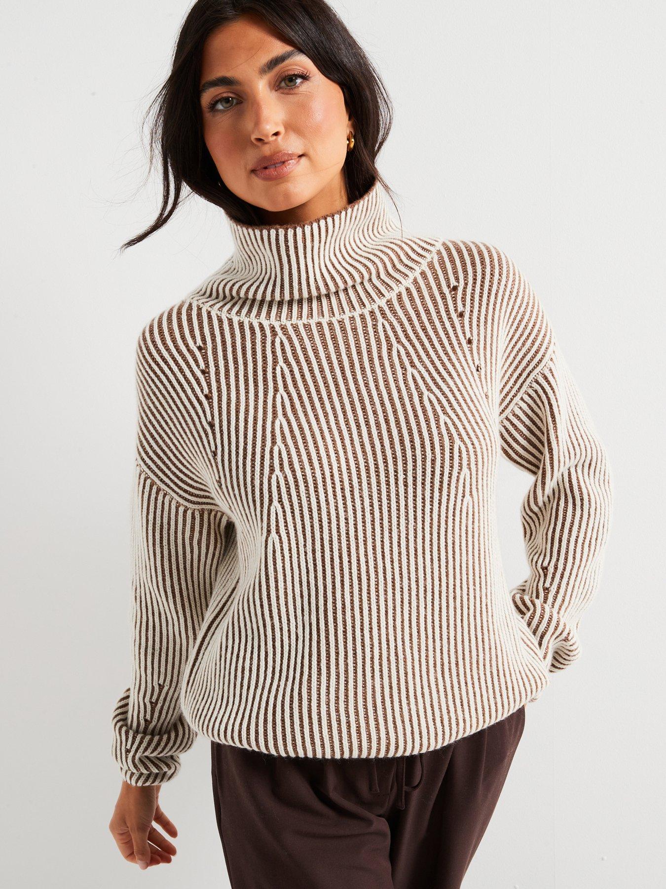 v-by-very-funnel-neck-contrast-pleated-jumper-with-woolnbsp-beige