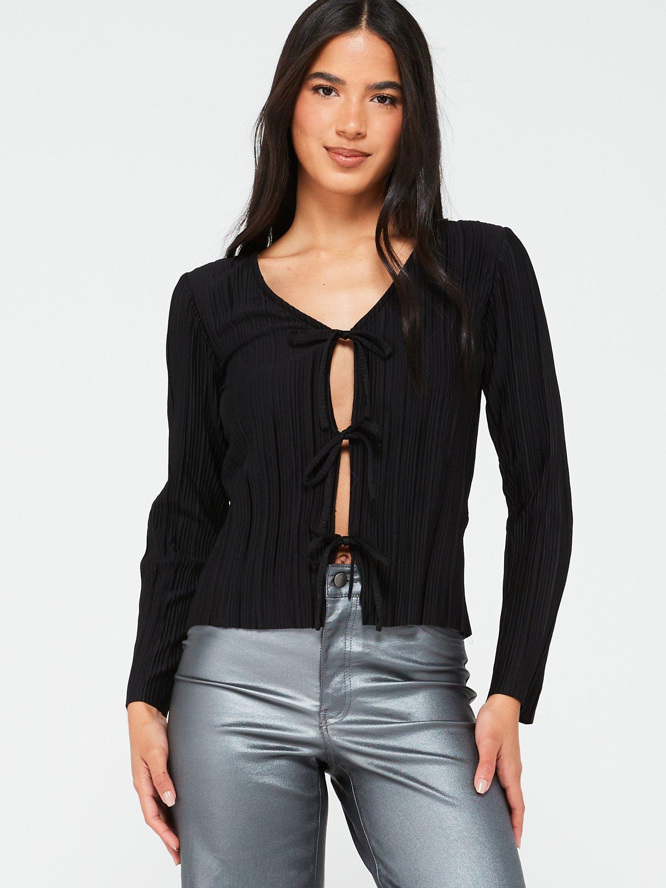 jdy-bravo-long-sleeve-tie-pleat-jersey-top-black