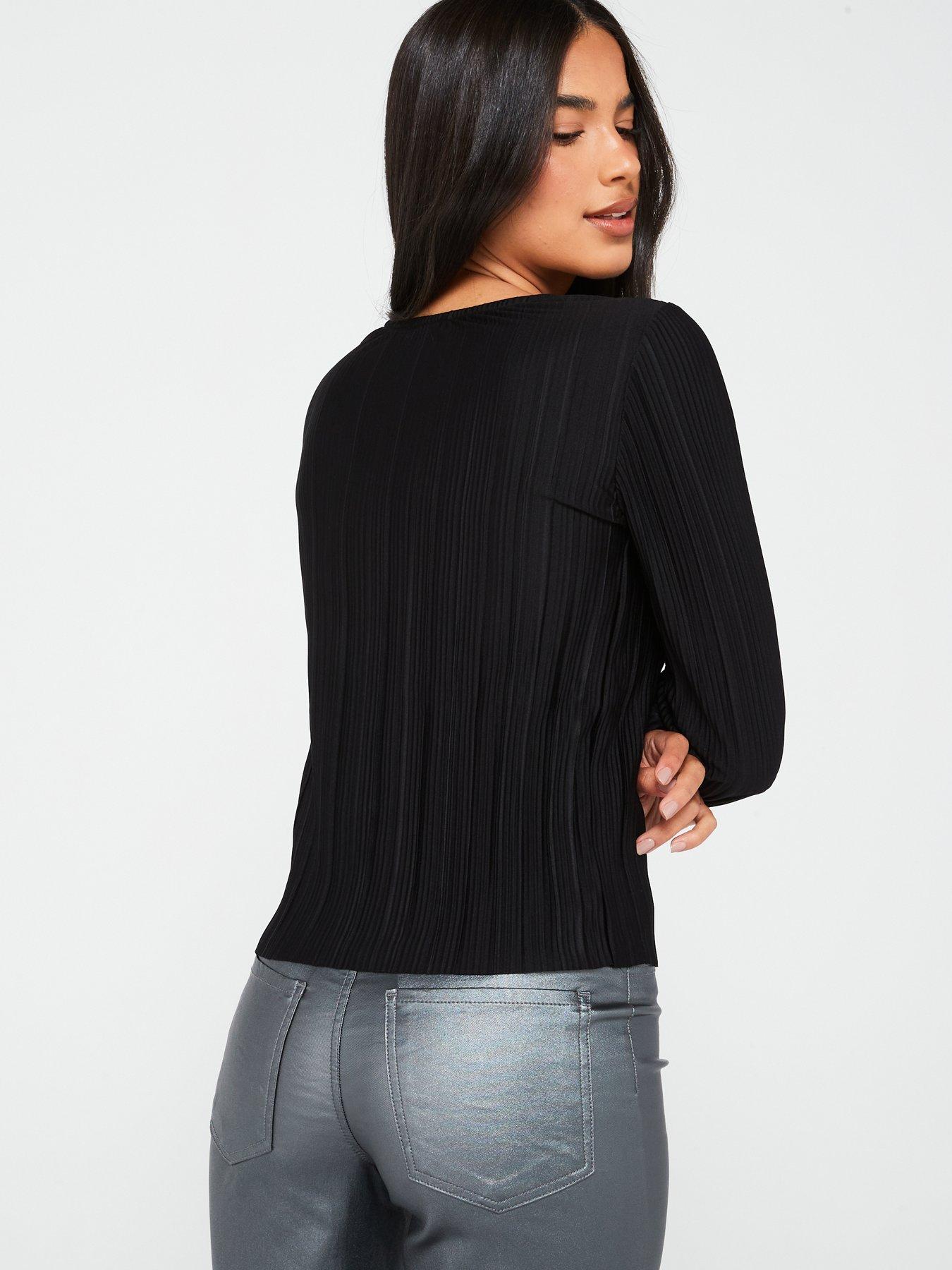 jdy-bravo-long-sleeve-tie-pleat-jersey-top-blackstillFront