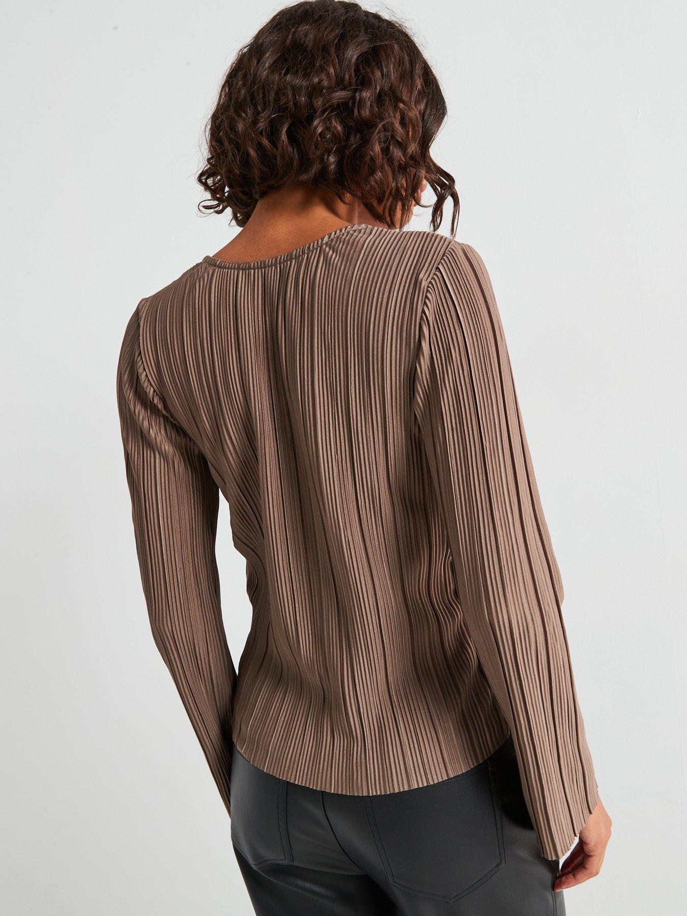 jdy-long-sleeve-tie-pleat-top-brownstillFront