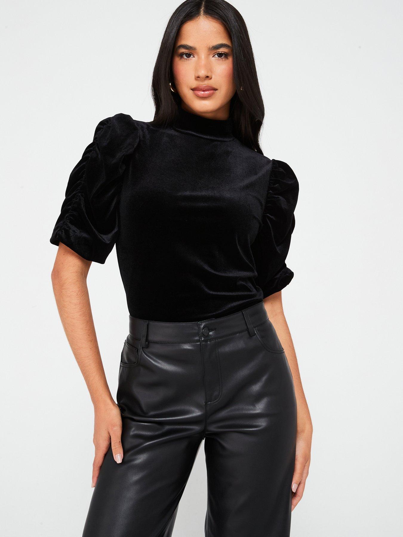 vero-moda-high-neck-ruched-34-sleeve-jersey-top-black