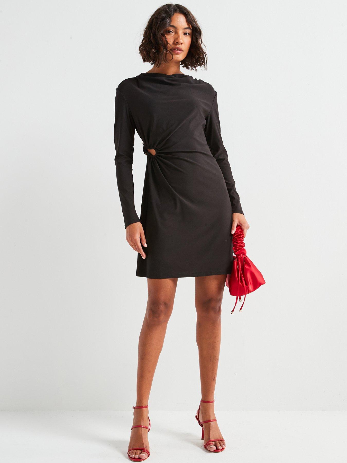 vero-moda-long-sleeve-mini-boat-neck-dress-blackfront