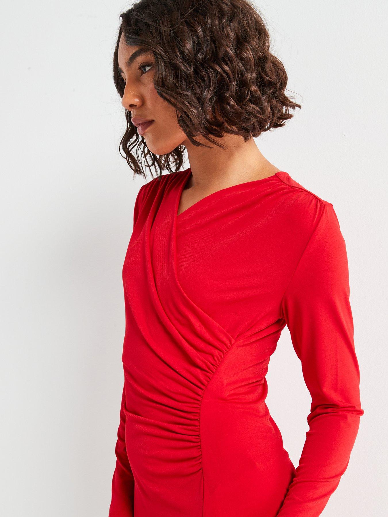 vero-moda-v-neck-ruched-detail-long-sleeve-maxi-dress-redoutfit