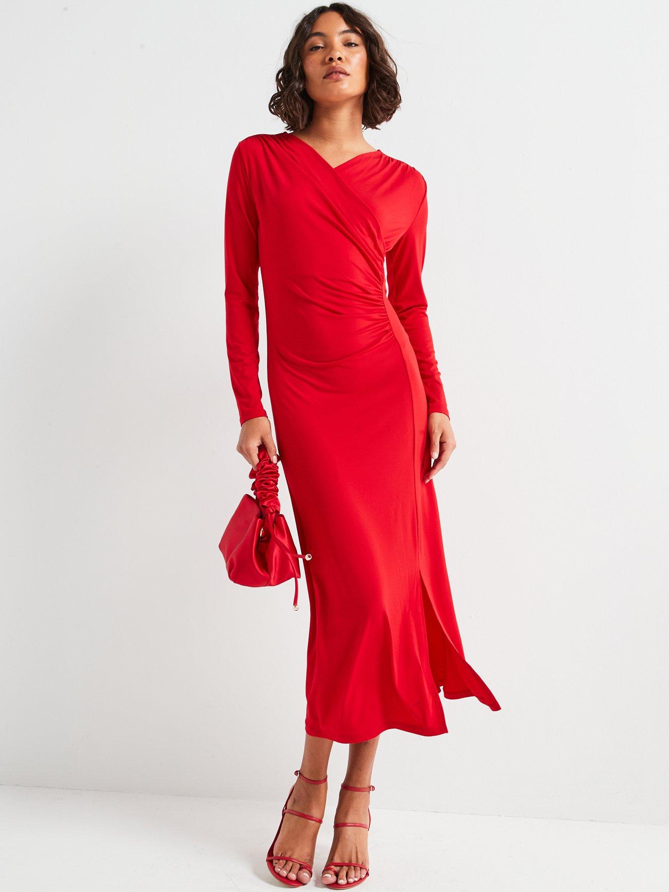 vero-moda-v-neck-ruched-detail-long-sleeve-maxi-dress-reddetail