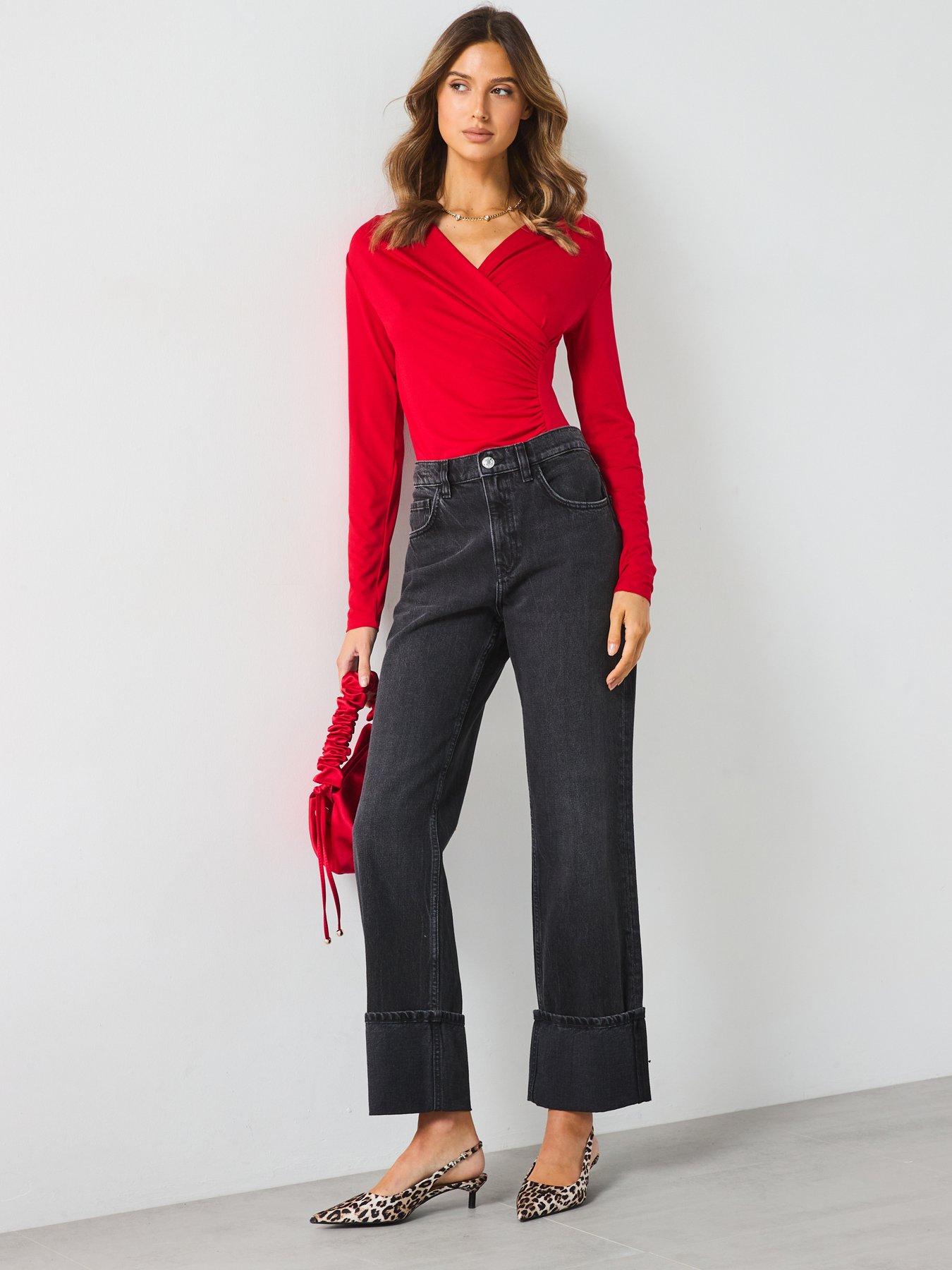 vero-moda-v-neck-ruched-detail-long-sleeve-bodysuit-redback