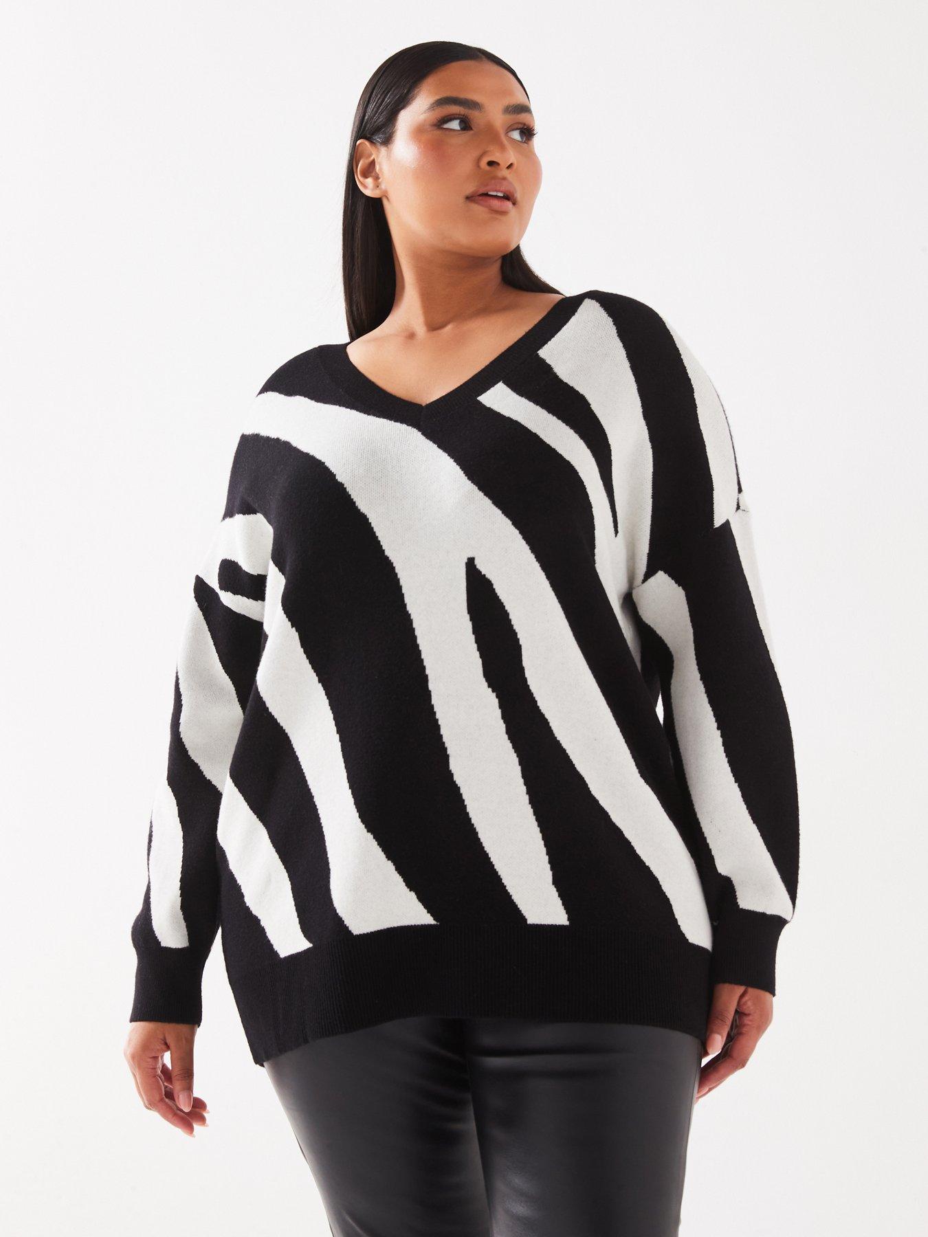 vero-moda-curve-v-neck-long-sleeve-zebra-pullover-multi