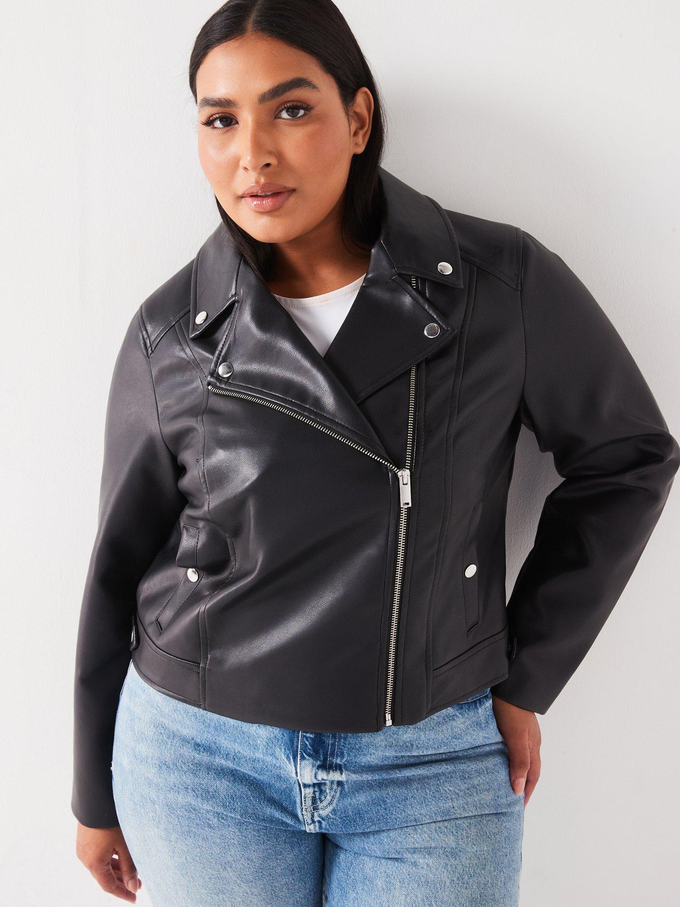 undefined Short Faux Leather Jacket - Black