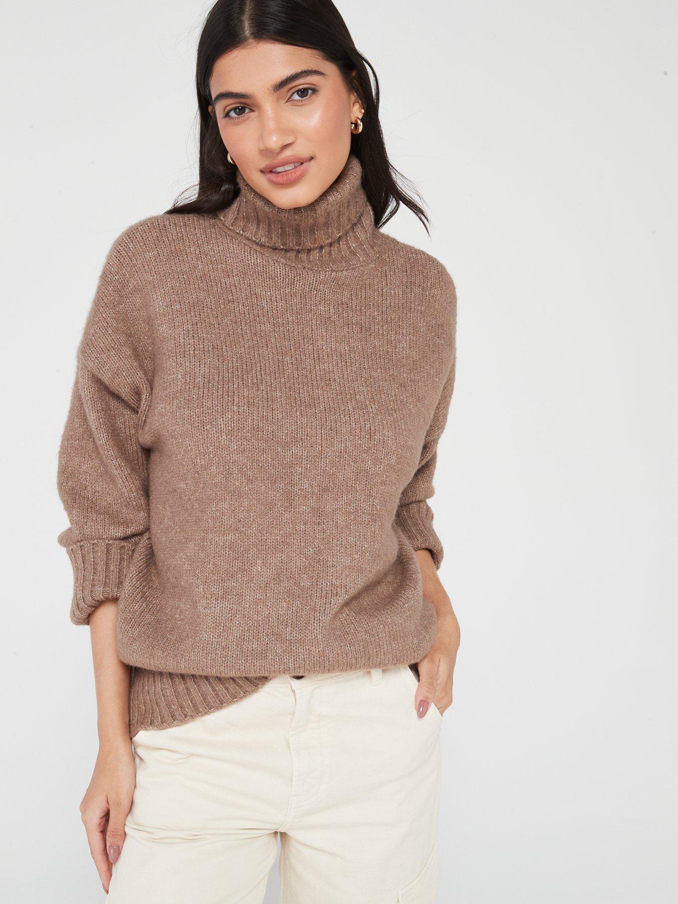 pieces-roll-neck-knitted-jumper-beige