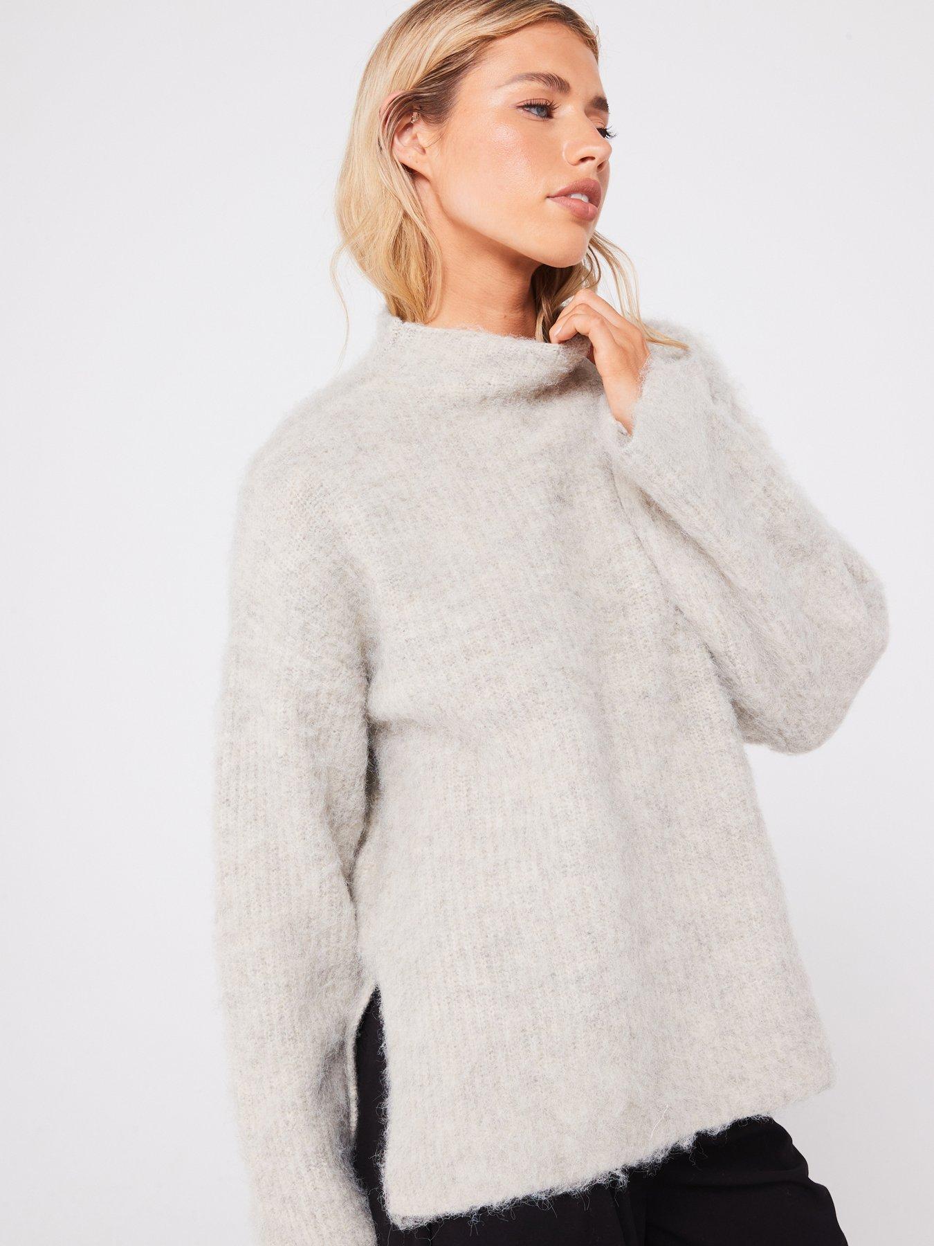 pieces-high-neck-knitted-jumper-light-grey