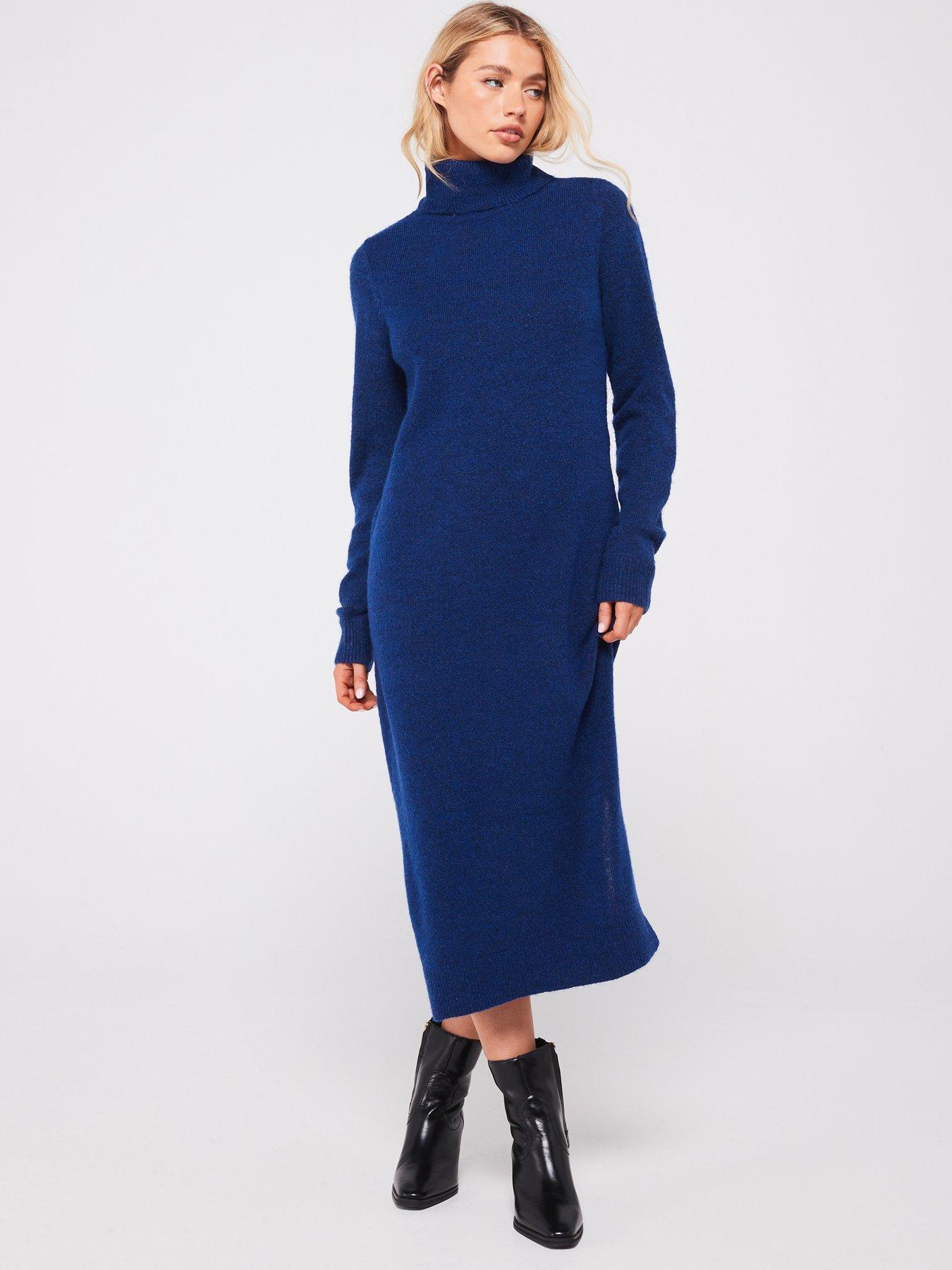 pieces-roll-neck-knitted-midi-dress-blue