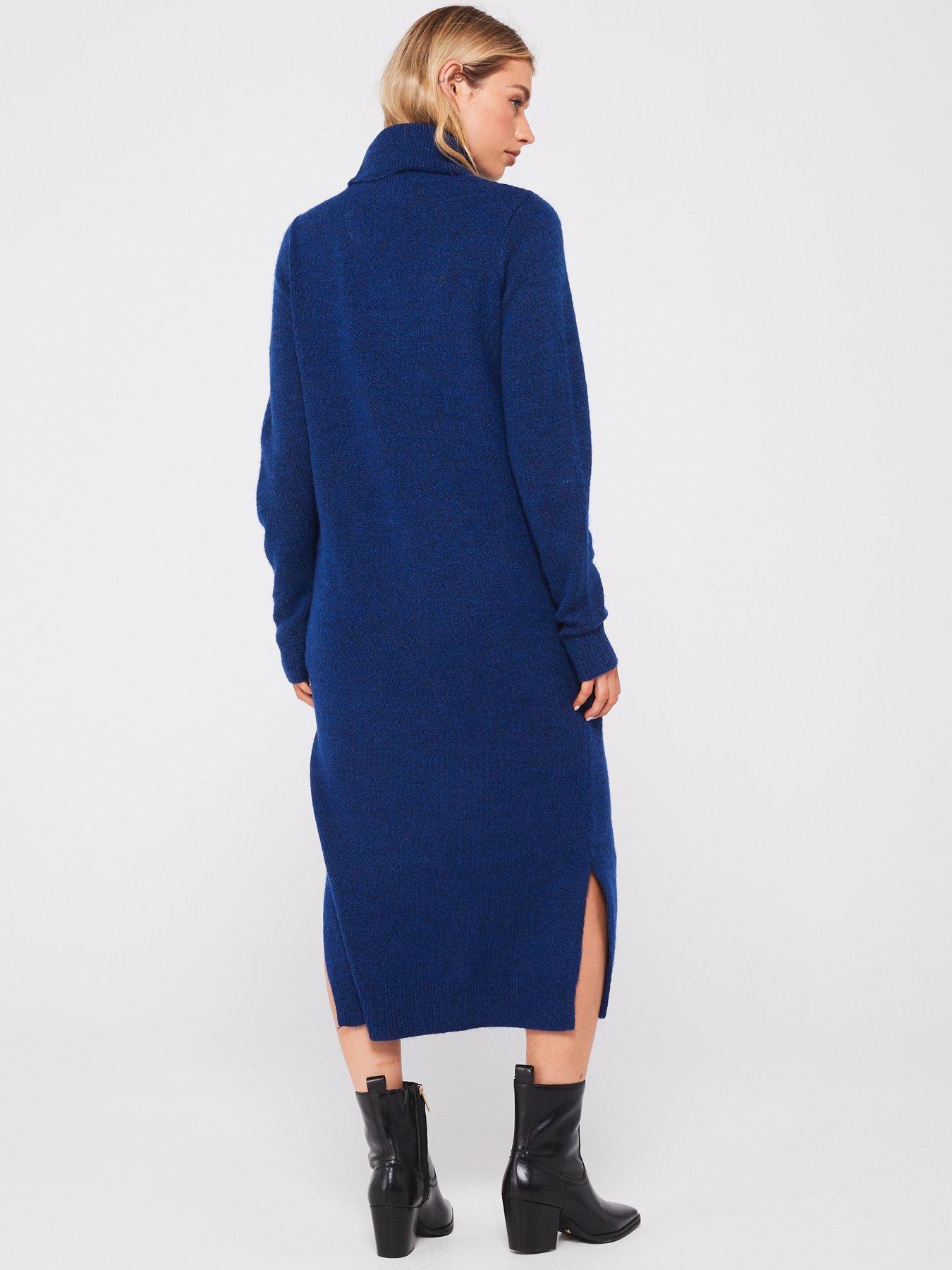 pieces-roll-neck-knitted-midi-dress-bluestillFront