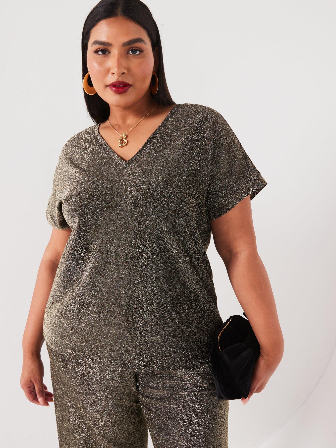 vero-moda-curve-short-sleeve-jersey-sparkle-top-blackfront