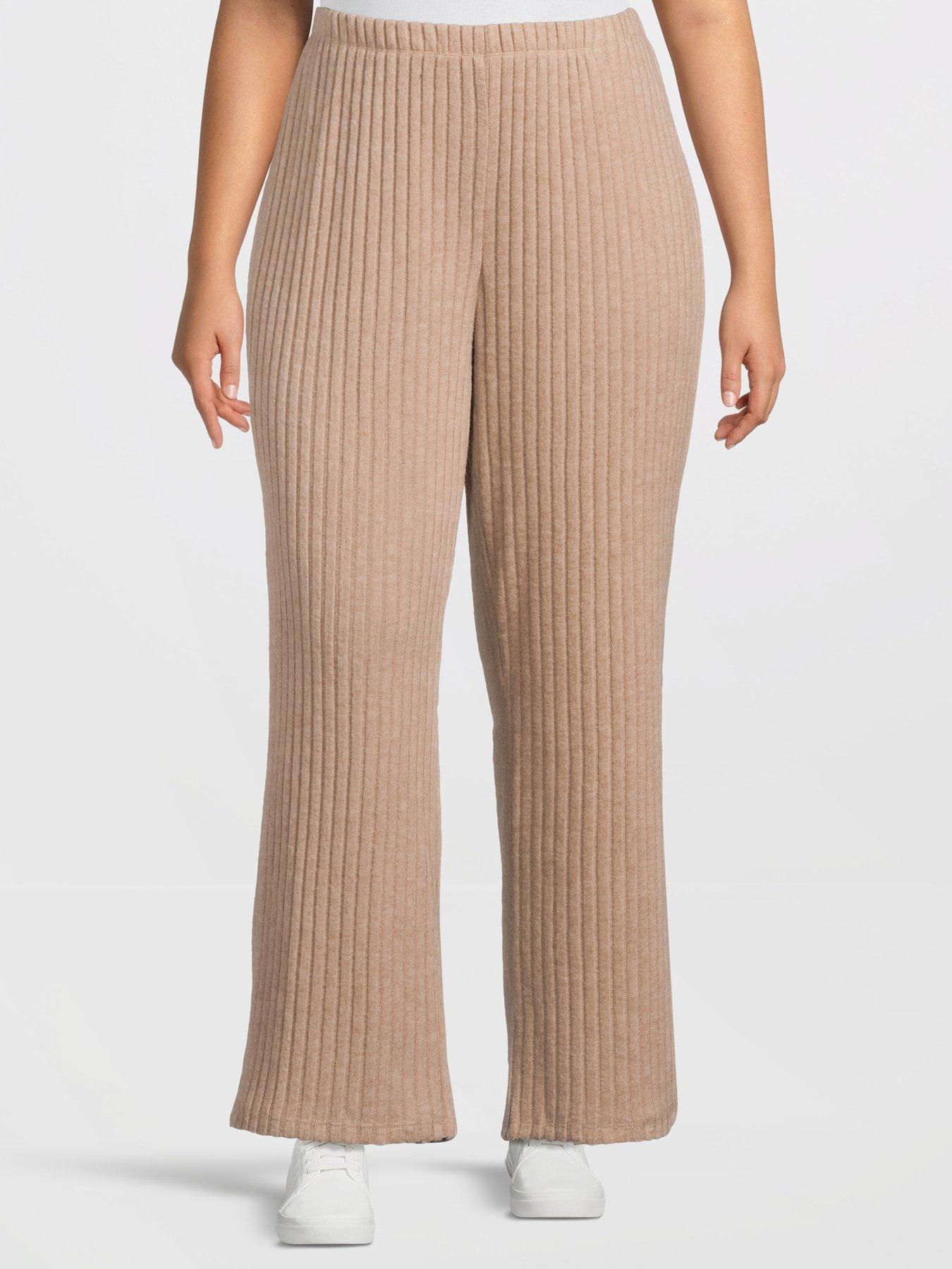 Vero Moda Curve Ribbed High Waist Wide Leg Pant - Beige