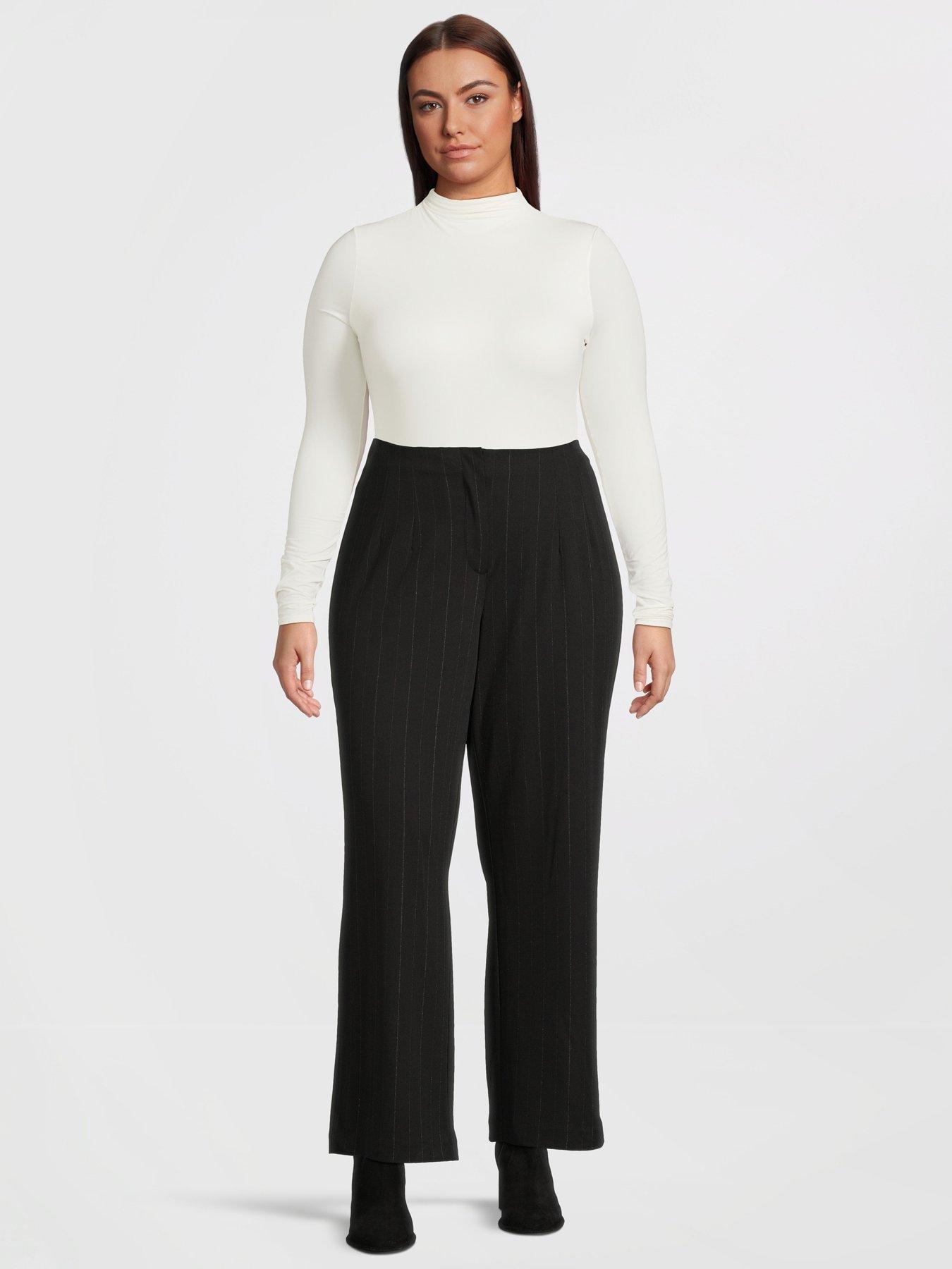 Image 3 of 5 of Vero Moda Curve High Waist Stripe Pant - Black