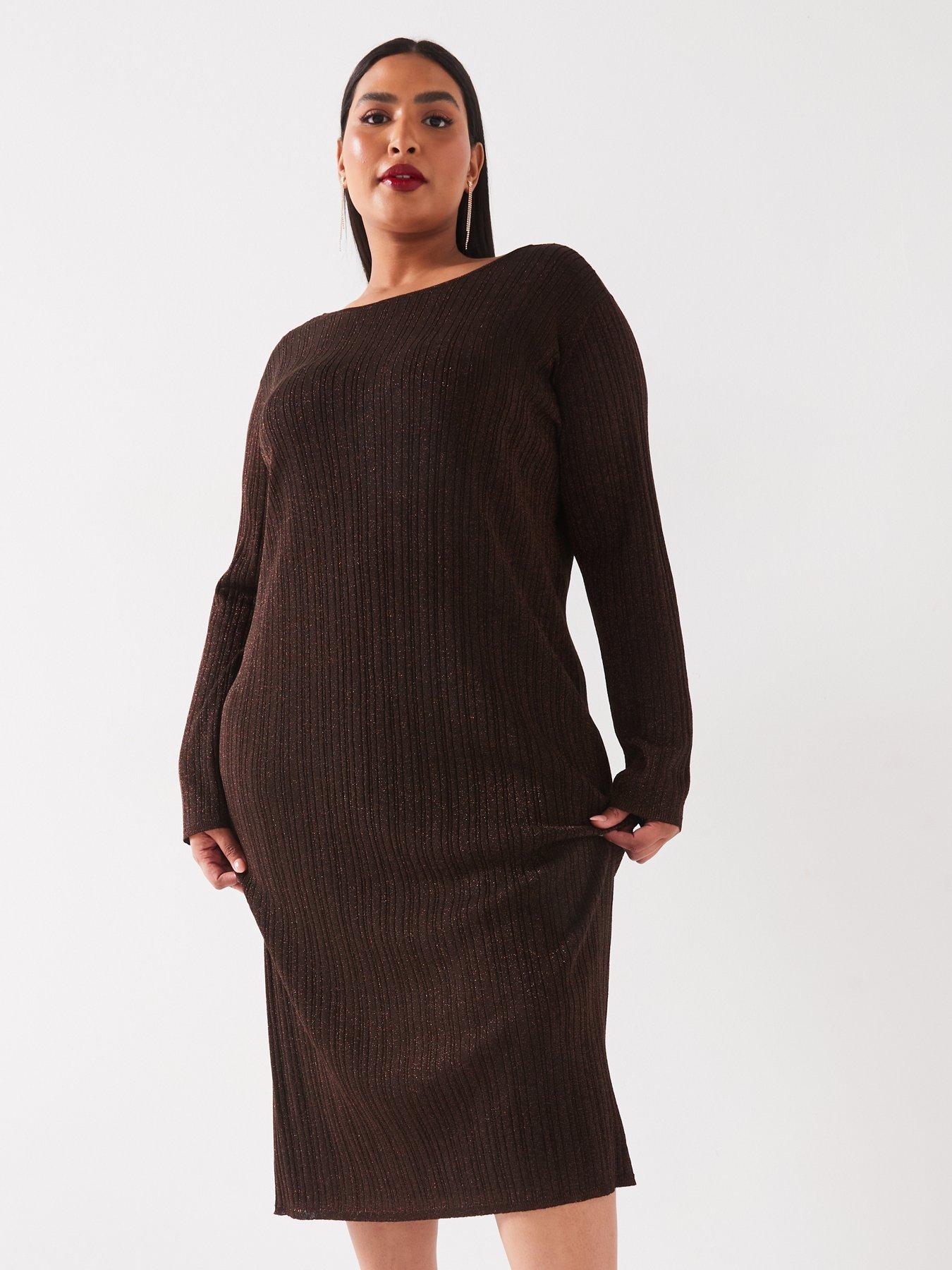 vero-moda-curve-curve-long-sleeve-midi-dress-brown