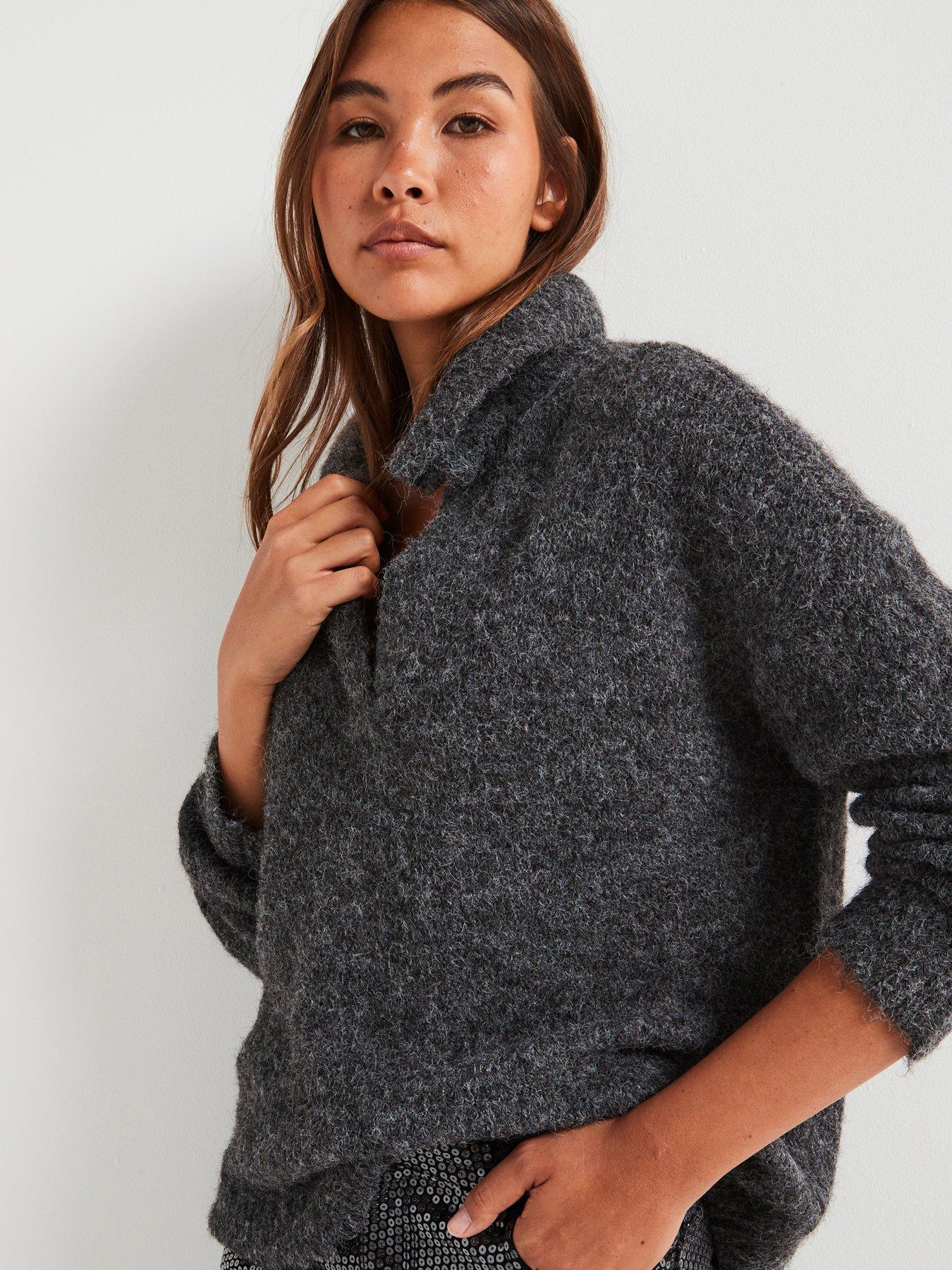 undefined V Neck Collar Jumper - Grey