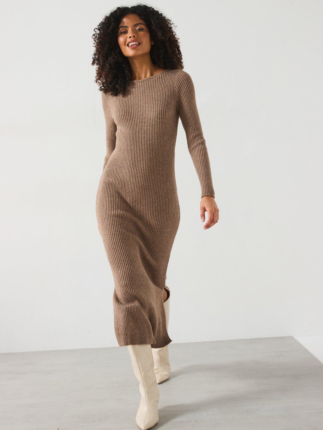 Image of Only Long Sleeve Knitted Maxi Dress - Beige