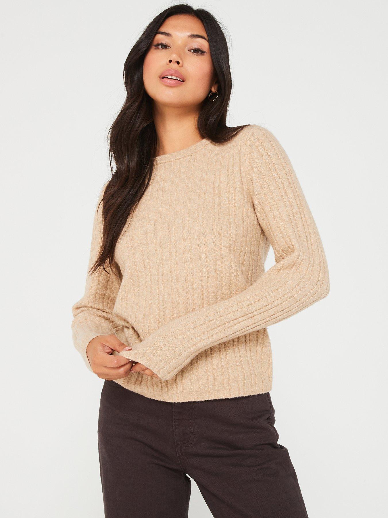 only-round-neck-long-sleeve-jumper-beige