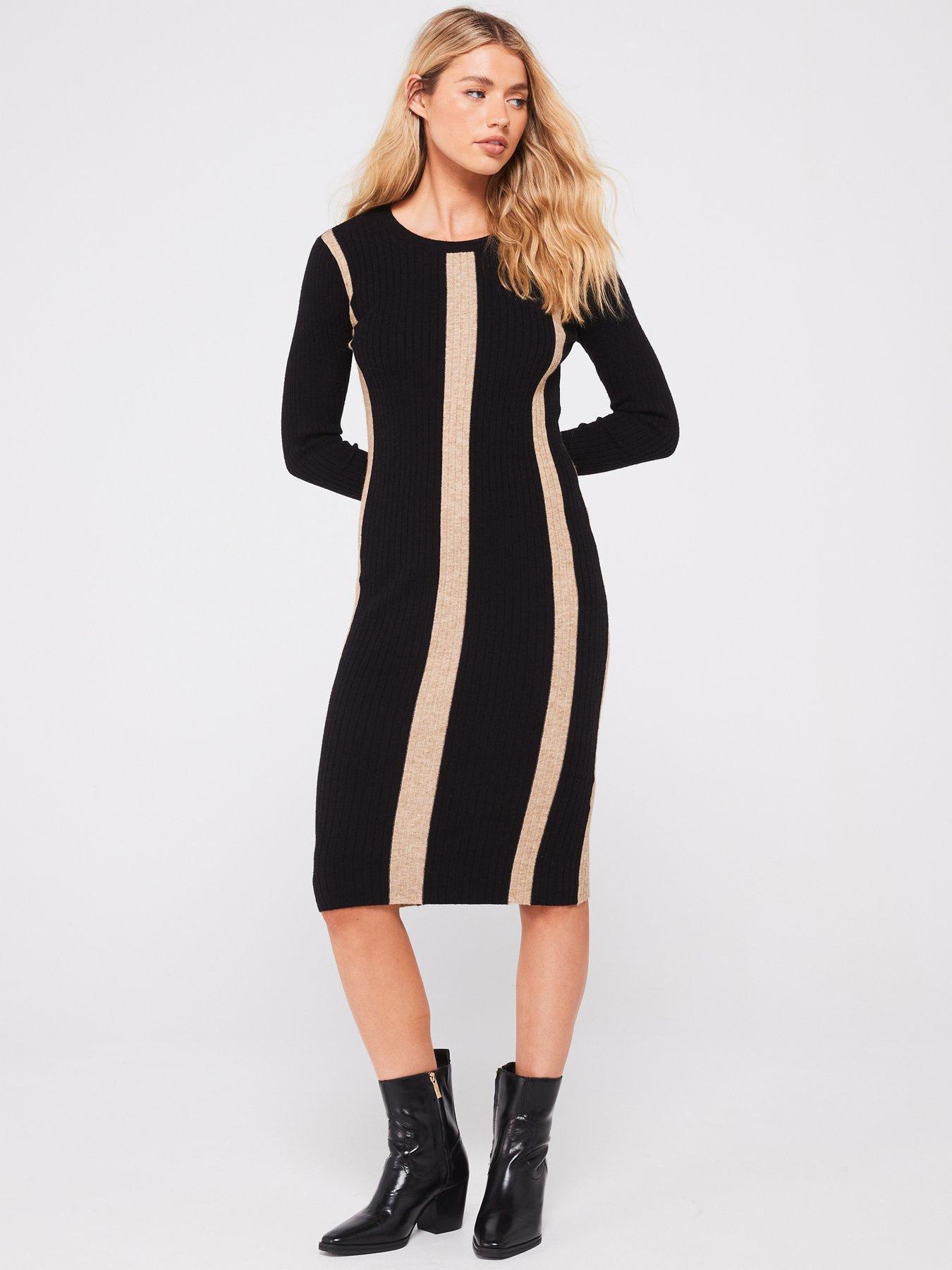 vero-moda-rib-long-sleeve-o-neck-midi-dress-multi