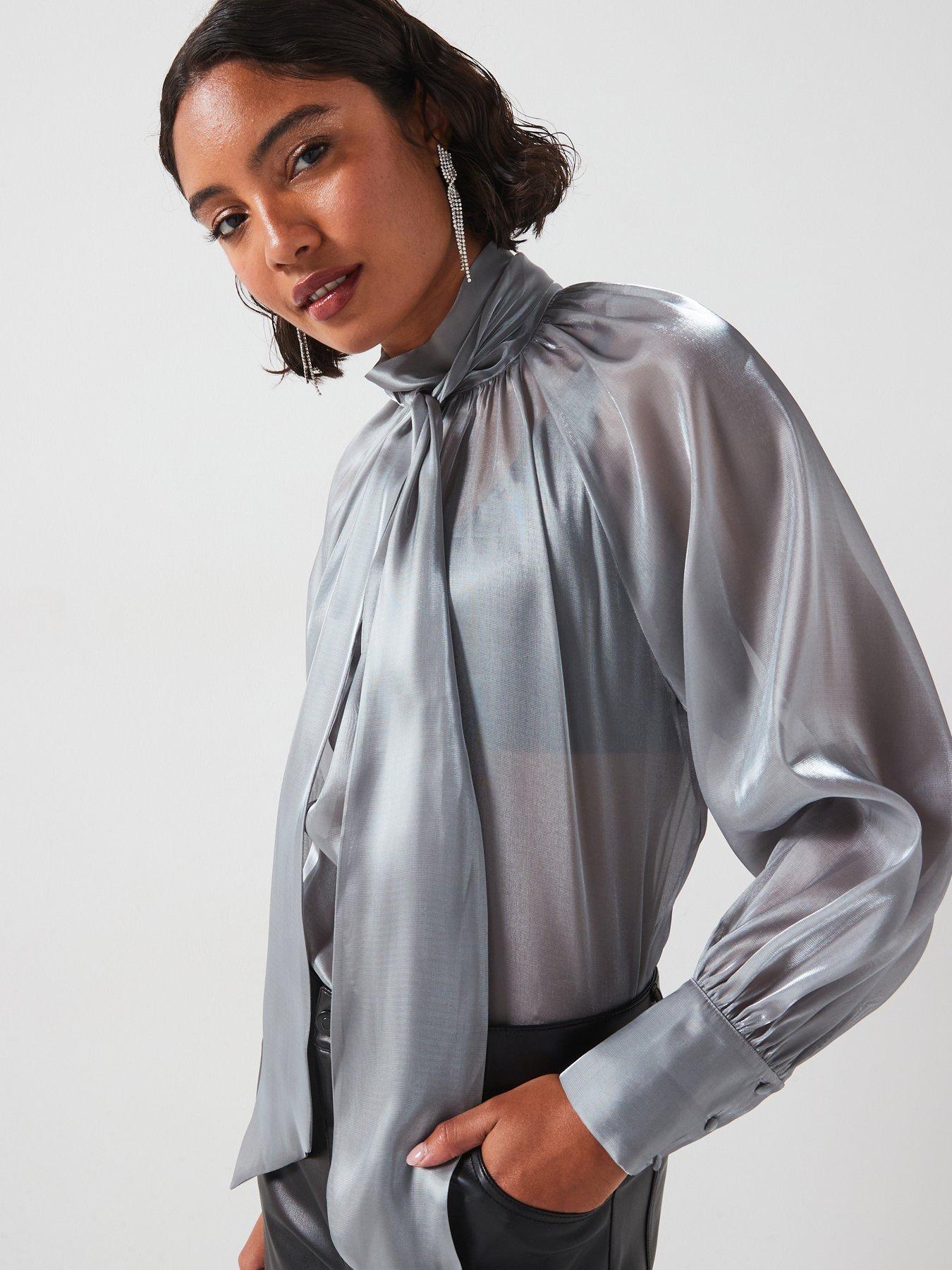 jdy-high-neck-bow-detail-blouse-silver