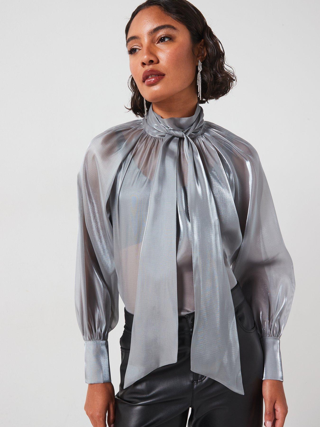 jdy-high-neck-bow-detail-blouse-silveroutfit