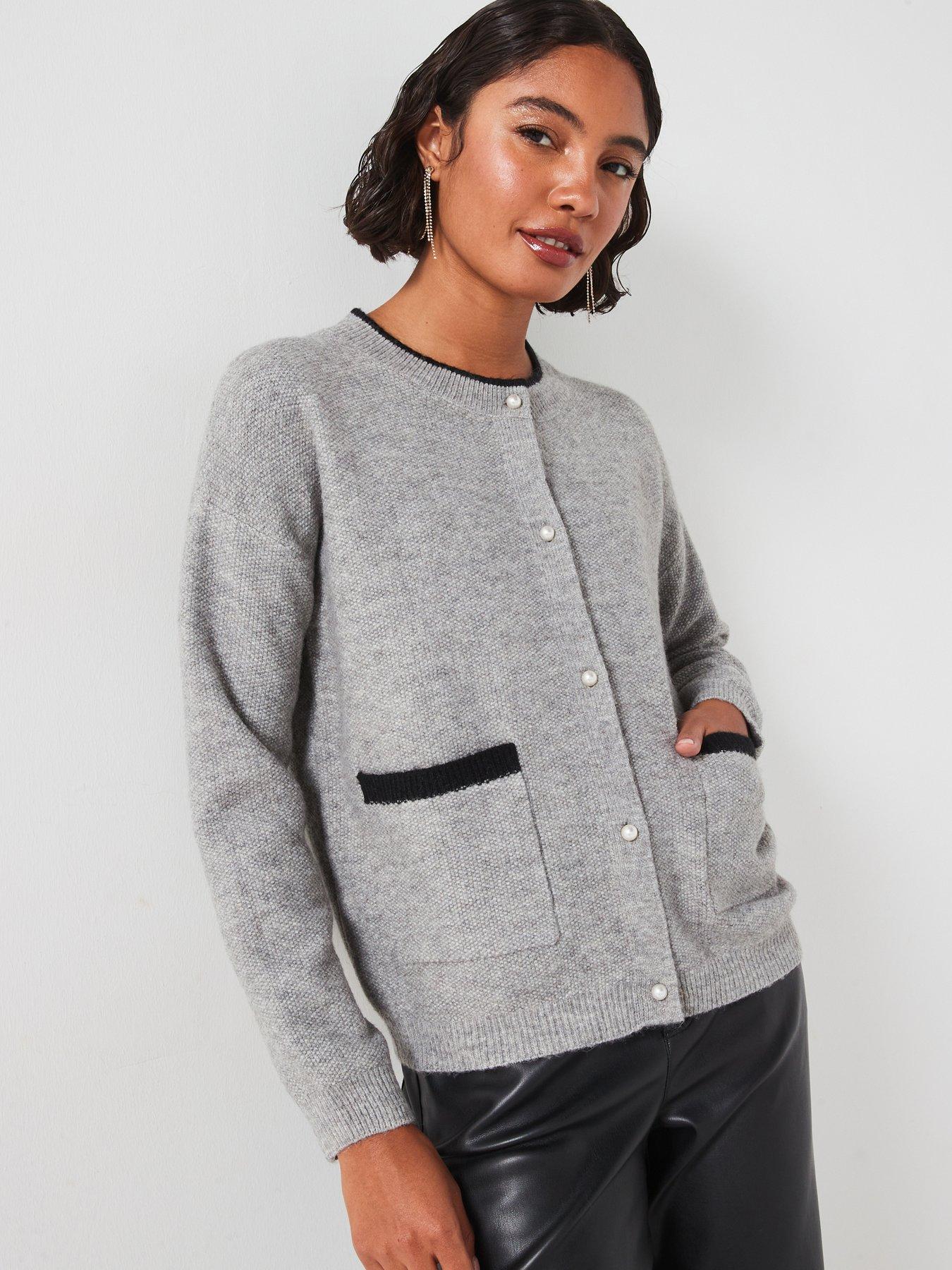 jdy-contrast-trim-button-cardigan-grey