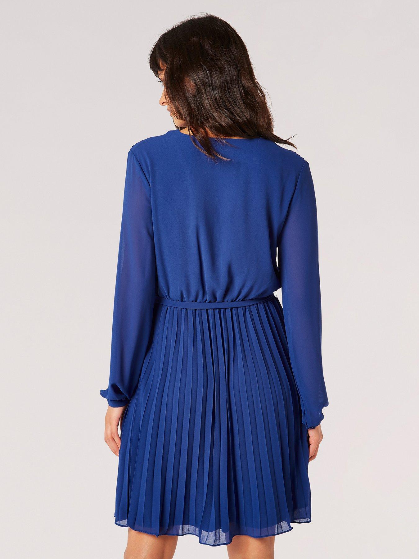 apricot-pleated-long-sleeve-chiffon-wrap-dress-blueoutfit