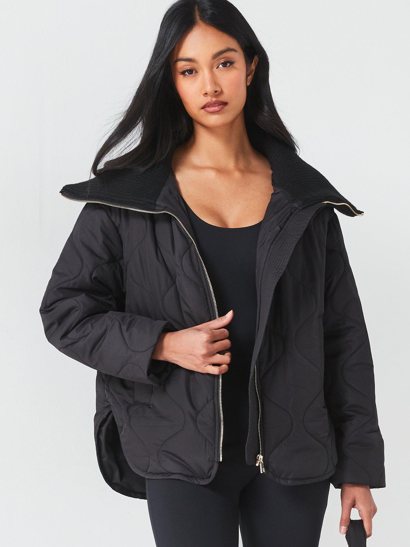 Image of V by Very Knit Trim Collar Quilted Coat - Black