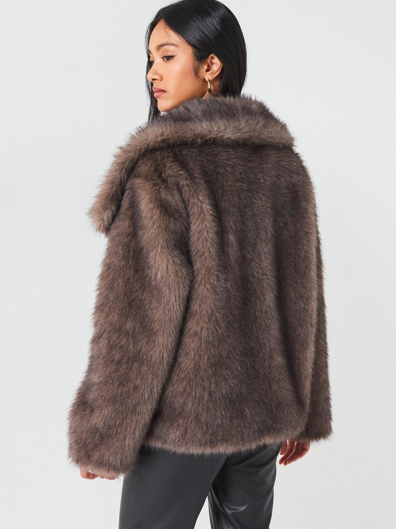 v-by-very-longline-shawl-collar-faux-fur-coat-brownstillFront