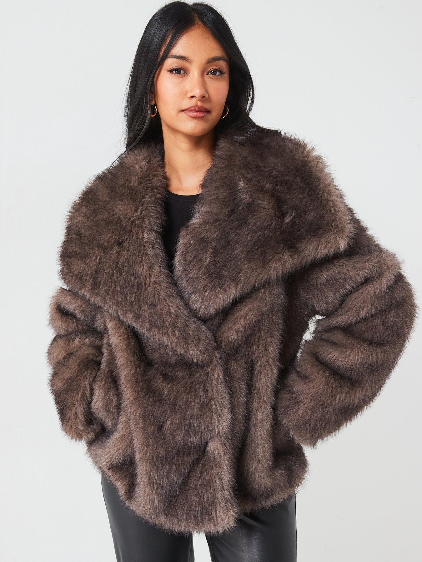 v-by-very-longline-shawl-collar-faux-fur-coat-browndetail