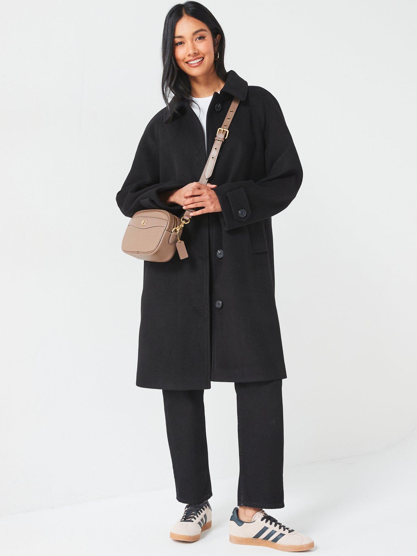 Image 1 of 6 of V by Very Faux Wool Trench Coat - Black