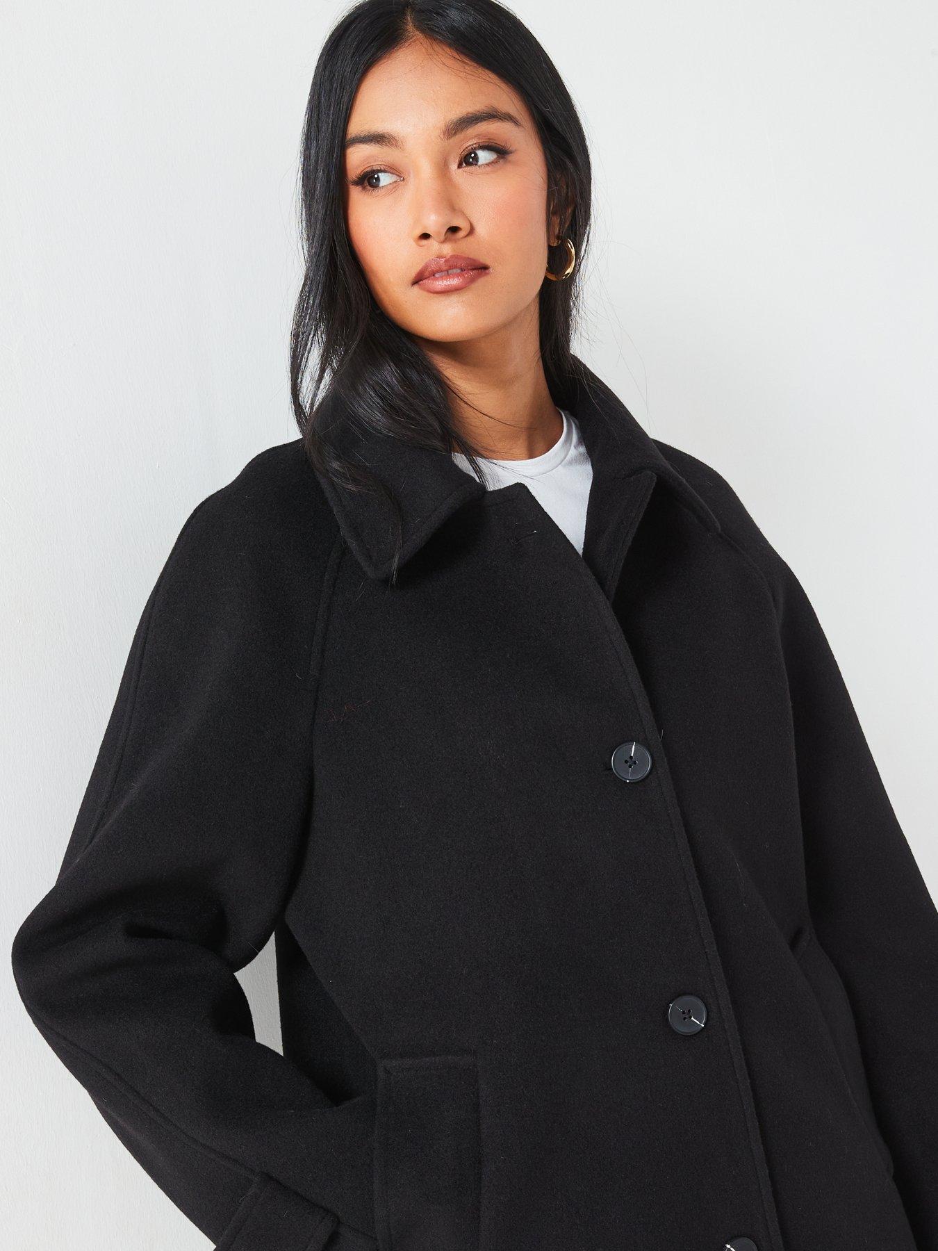 Image 4 of 6 of V by Very Faux Wool Trench Coat - Black