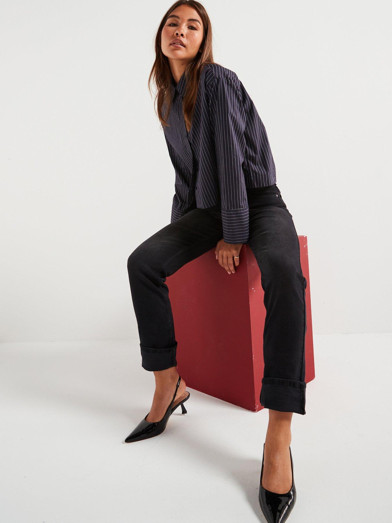 Image of Only Stripe Cropped Shirt - Navy