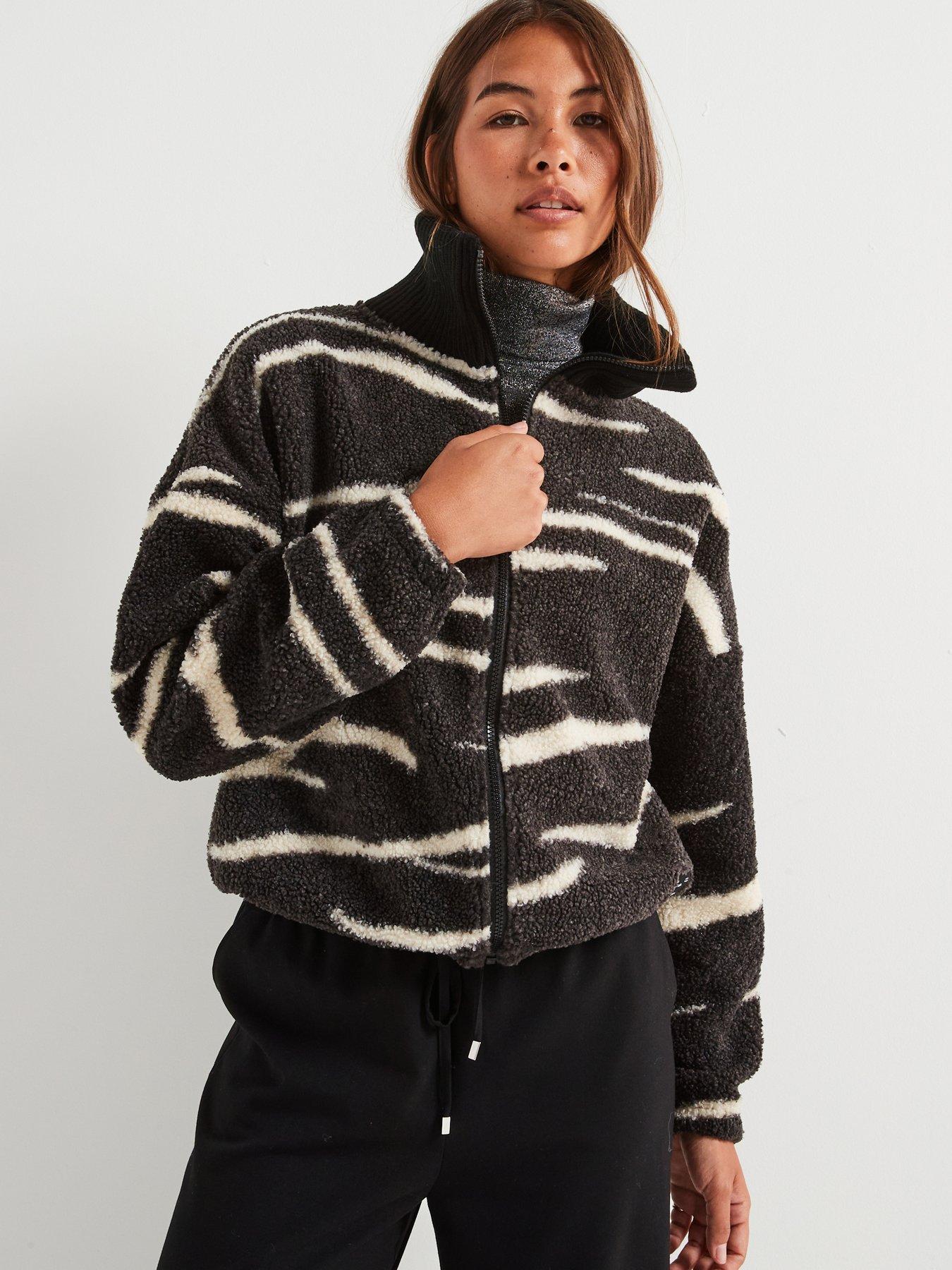 only-zip-up-fleece-jacket-zebra-print