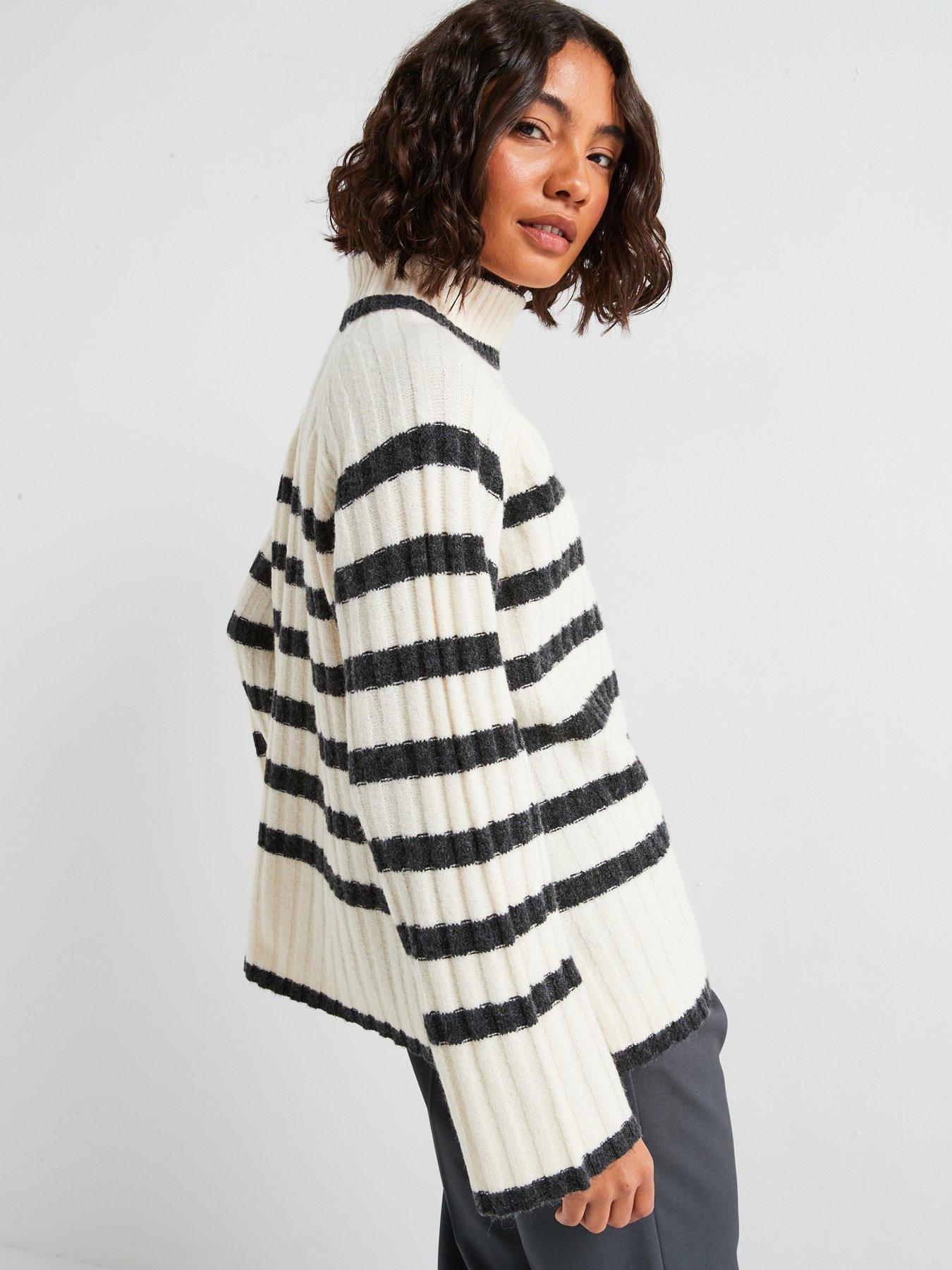 Image 2 of 6 of JDY High Neck Stripe Jumper - Beige