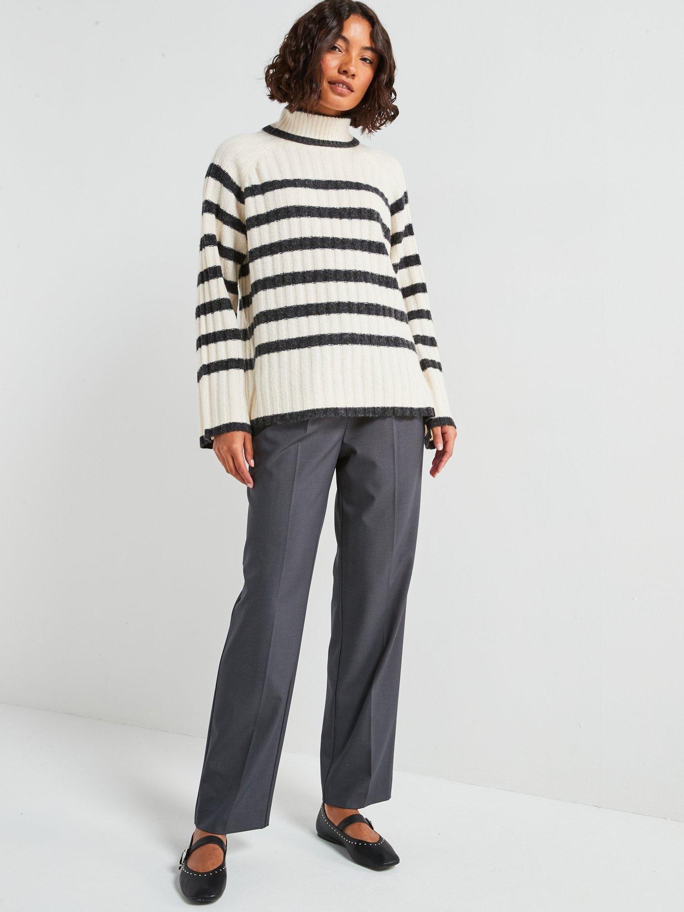 Image 3 of 6 of JDY High Neck Stripe Jumper - Beige
