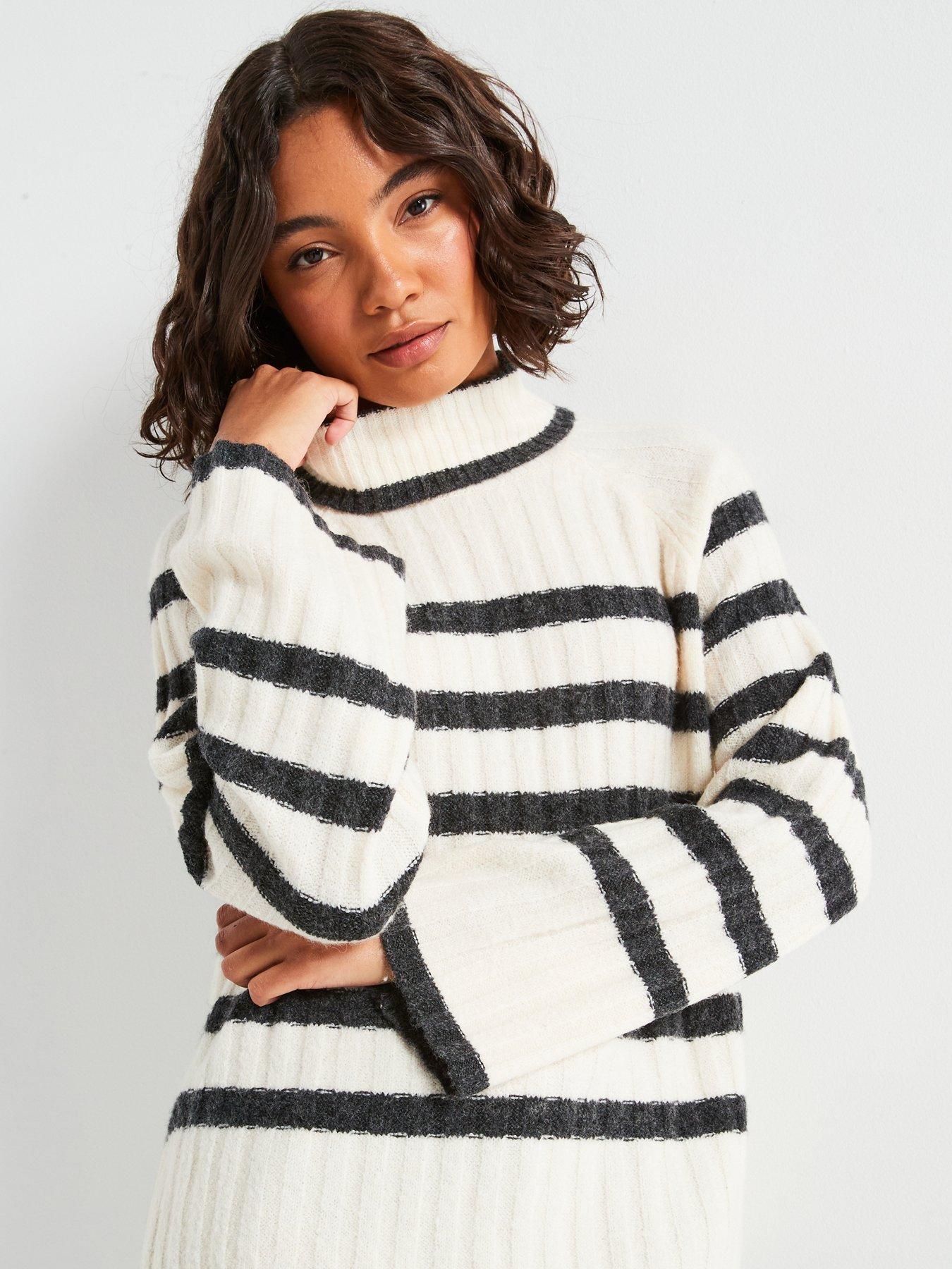 Image 4 of 6 of JDY High Neck Stripe Jumper - Beige