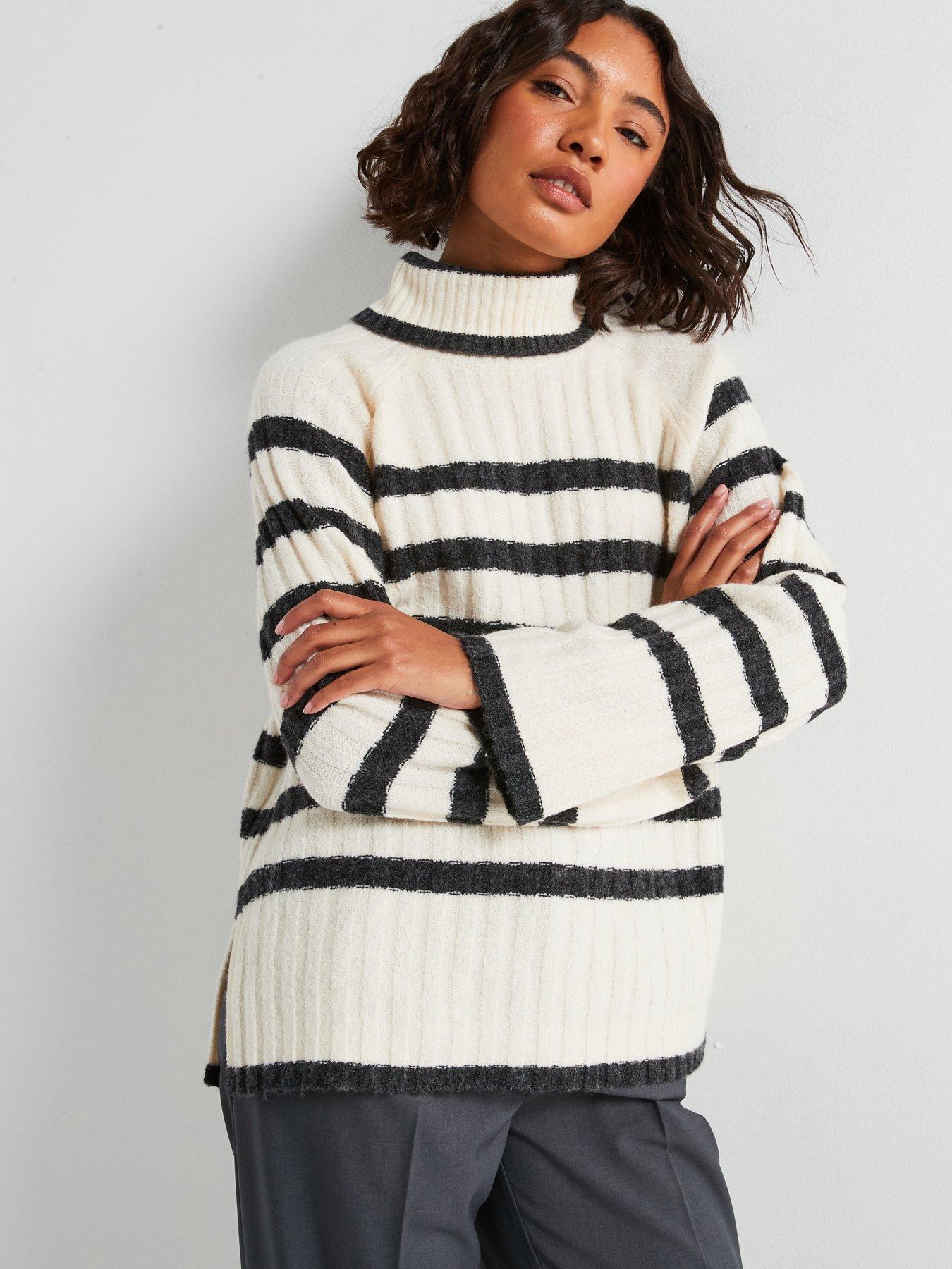 Image 5 of 6 of JDY High Neck Stripe Jumper - Beige