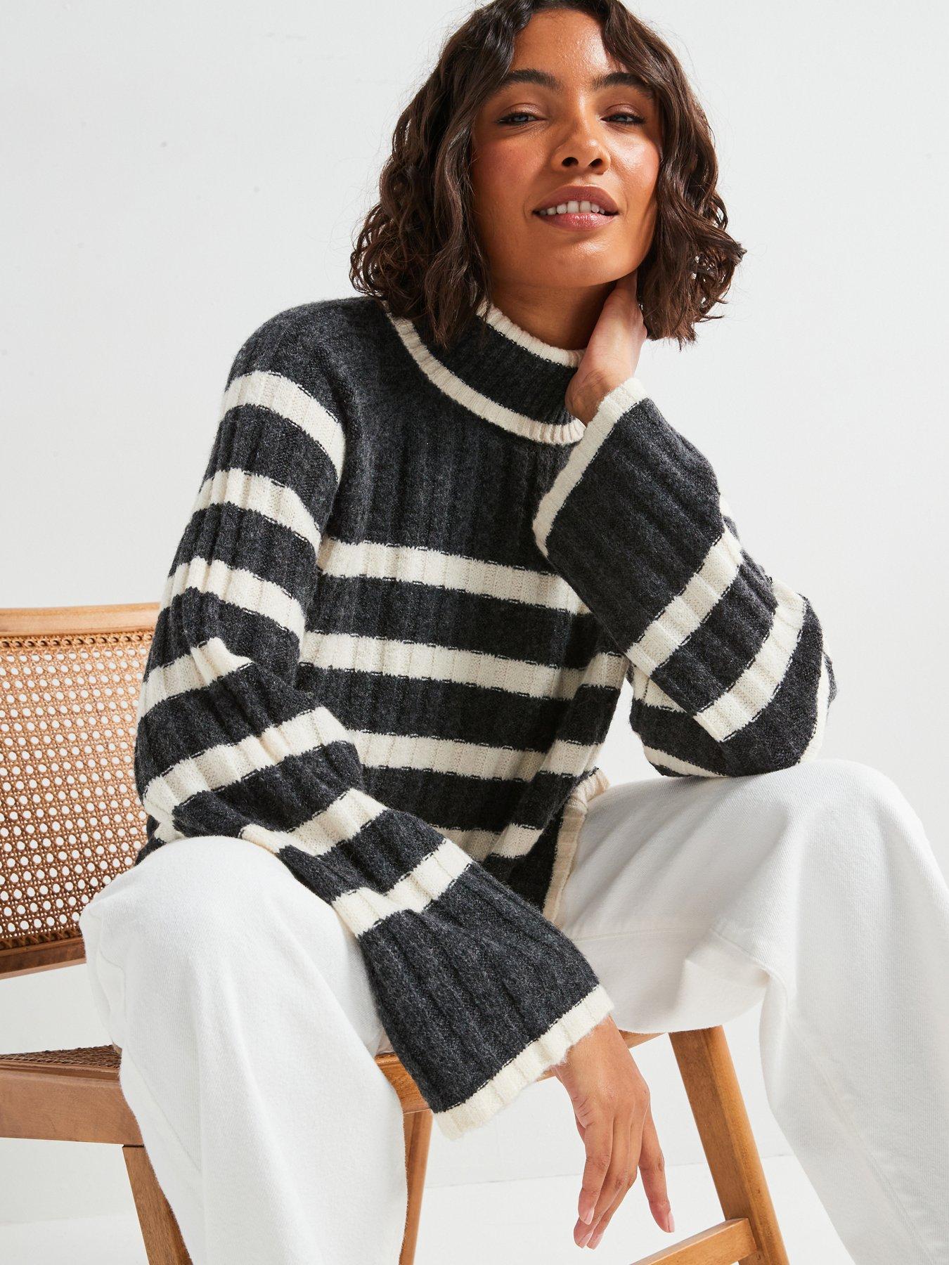 jdy-high-neck-stripe-jumper-grey