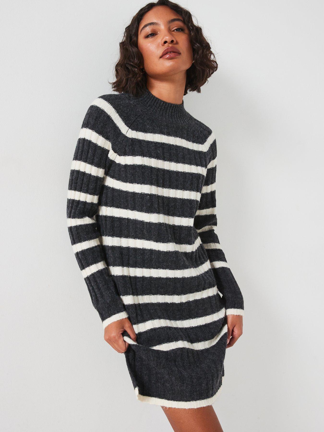 jdy-knitted-stripe-mini-dress-grey