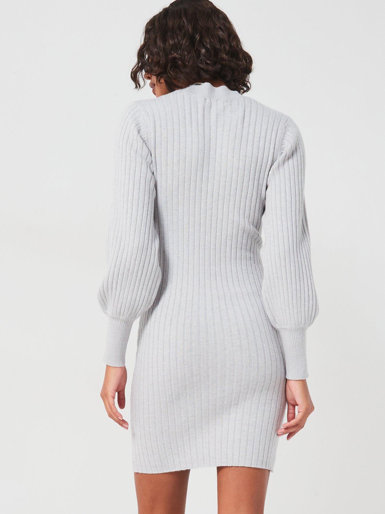 jdy-volumne-sleeve-knitted-mini-dress-greystillFront