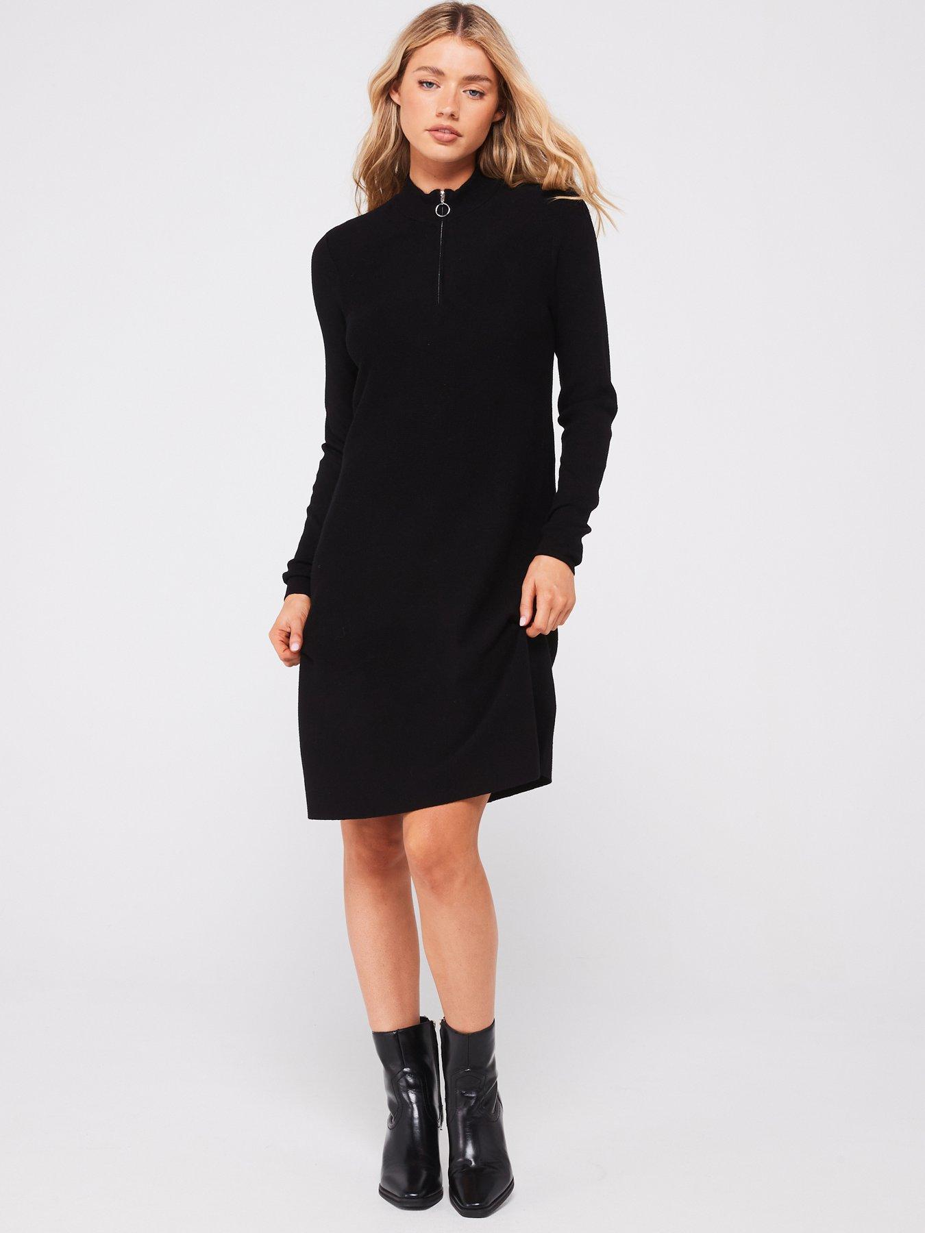 vero-moda-zip-neck-knitted-midi-dress-black