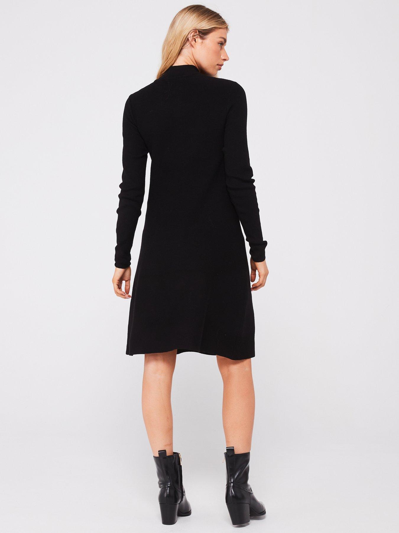 vero-moda-zip-neck-knitted-midi-dress-blackstillFront