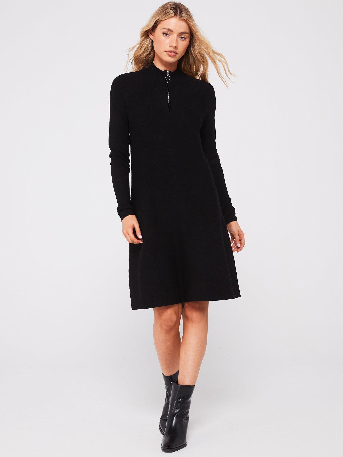 vero-moda-zip-neck-knitted-midi-dress-blackback