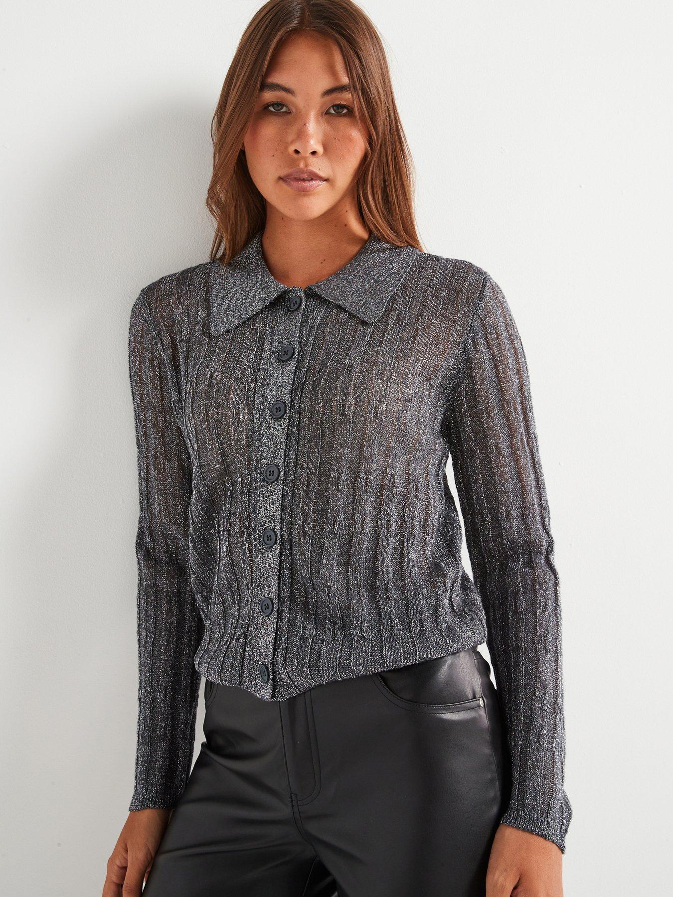 vero-moda-long-sleeve-short-polo-neck-cardigan-grey