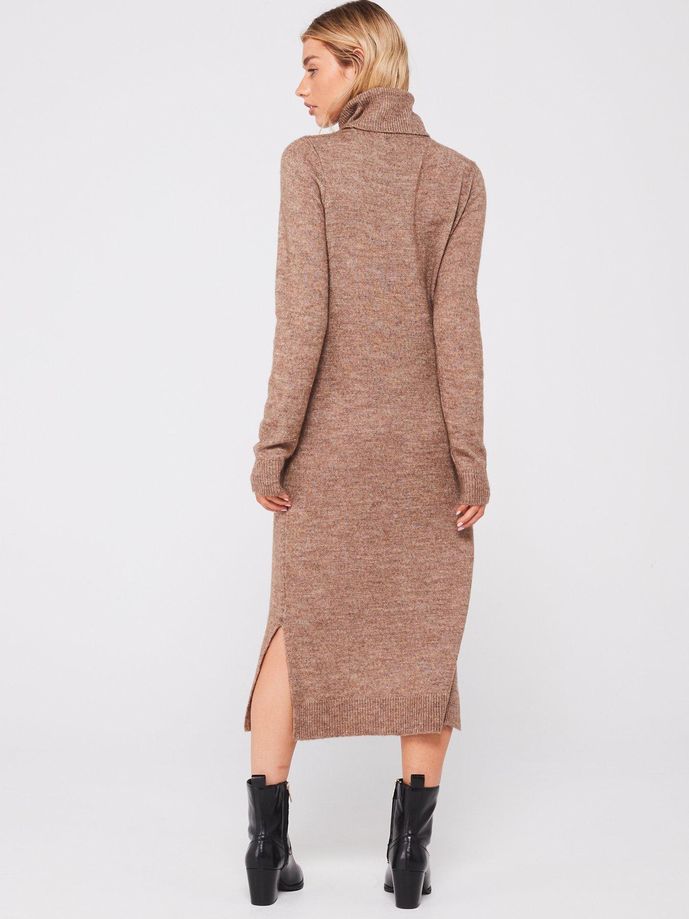 pieces-roll-neck-midi-knitted-dress-beigestillFront