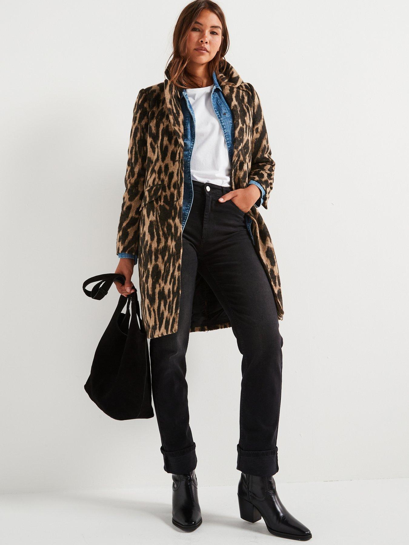 Image of Only Leopard Print Structured Coat - Black