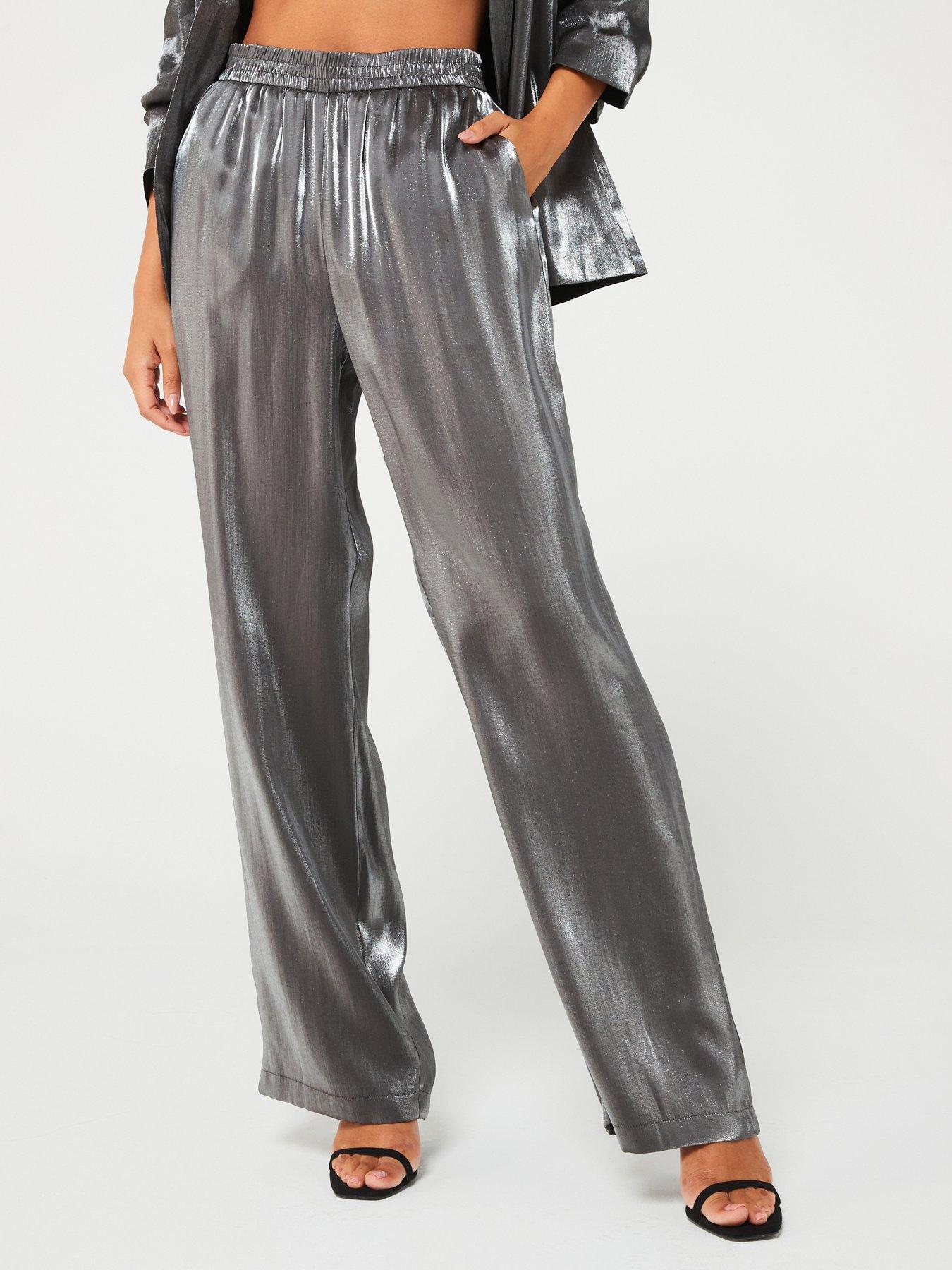 pieces-high-waist-elasticated-wide-leg-pant-silver