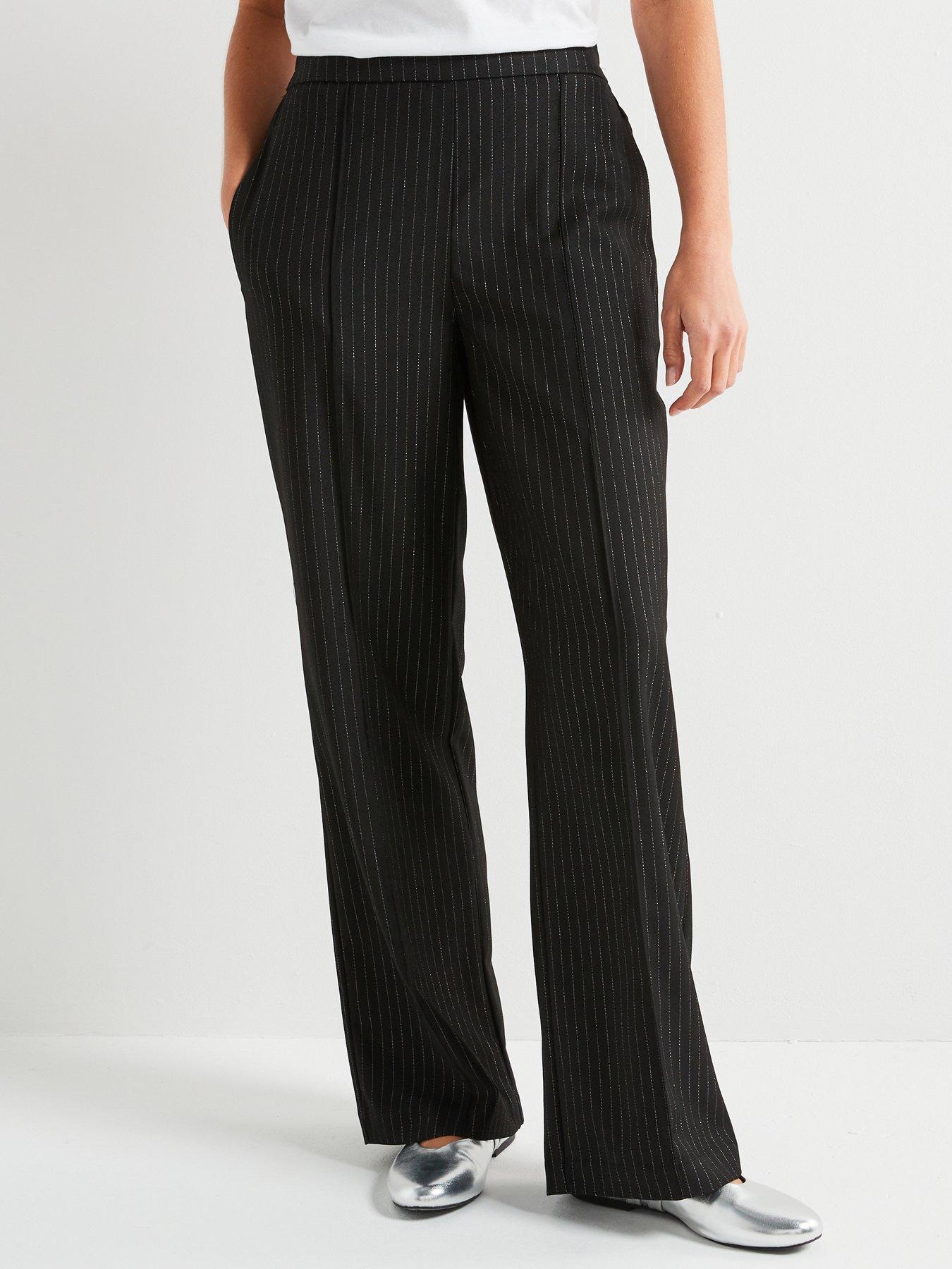 pieces-high-waist-sparkle-pin-stripe-wide-leg-trouser-blackfront