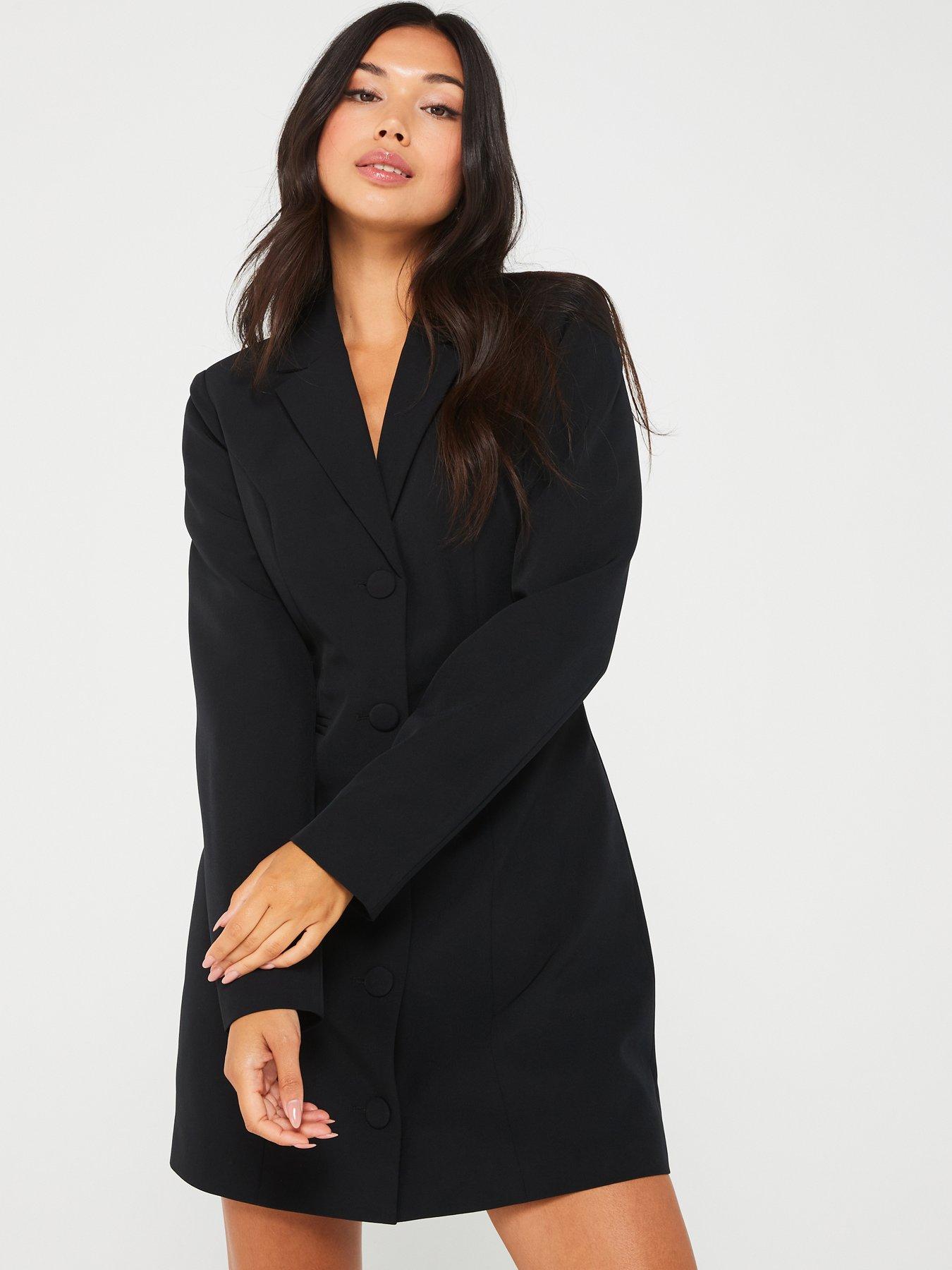 pieces-long-sleeve-mini-blazer-dress-black